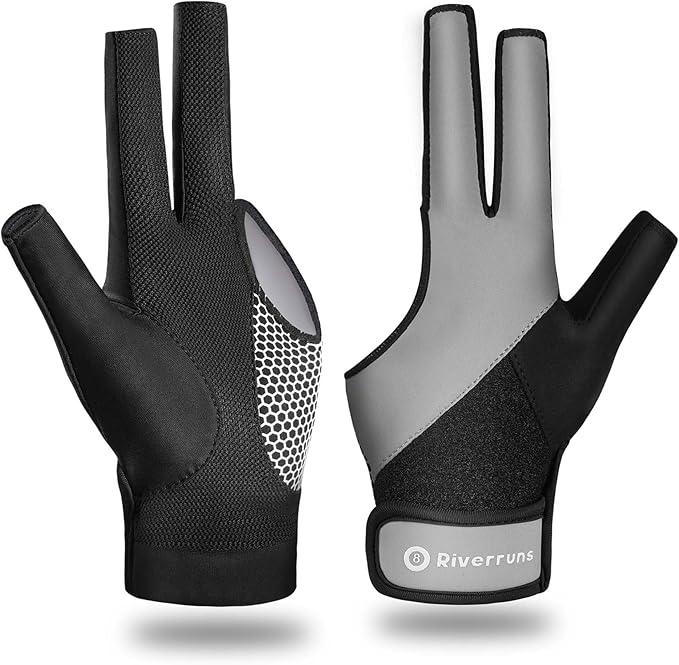 Riverruns Billiard Pool Glove for Left Hand 3 Finger, Snooker Cue Sport Glove for Men Women