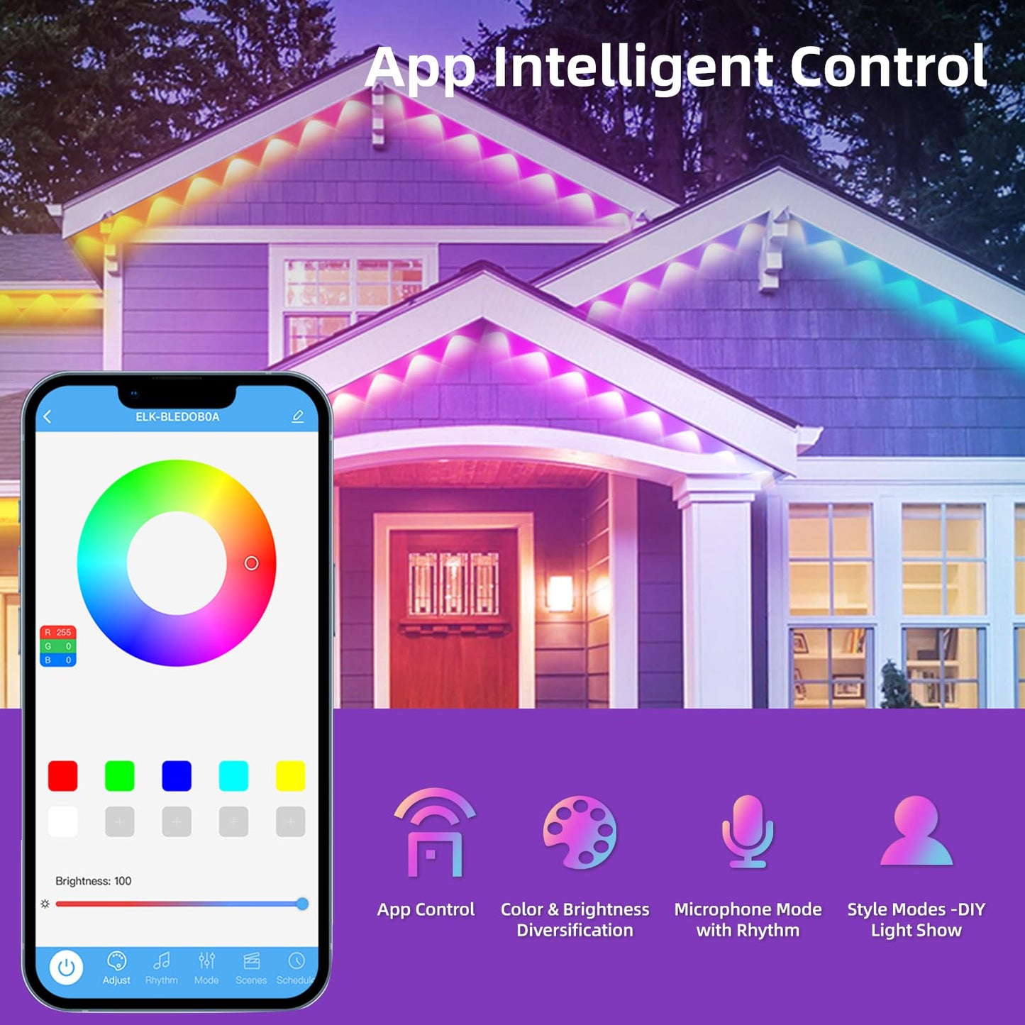 Ahawill Permanent Outdoor Rgb Lights With Ip67 Waterproof  Smart Outdoor String Lights Remote Control  Eaves Lights With App  Daily And Accent Lighting For Halloween Christmas Decor (100Ft)