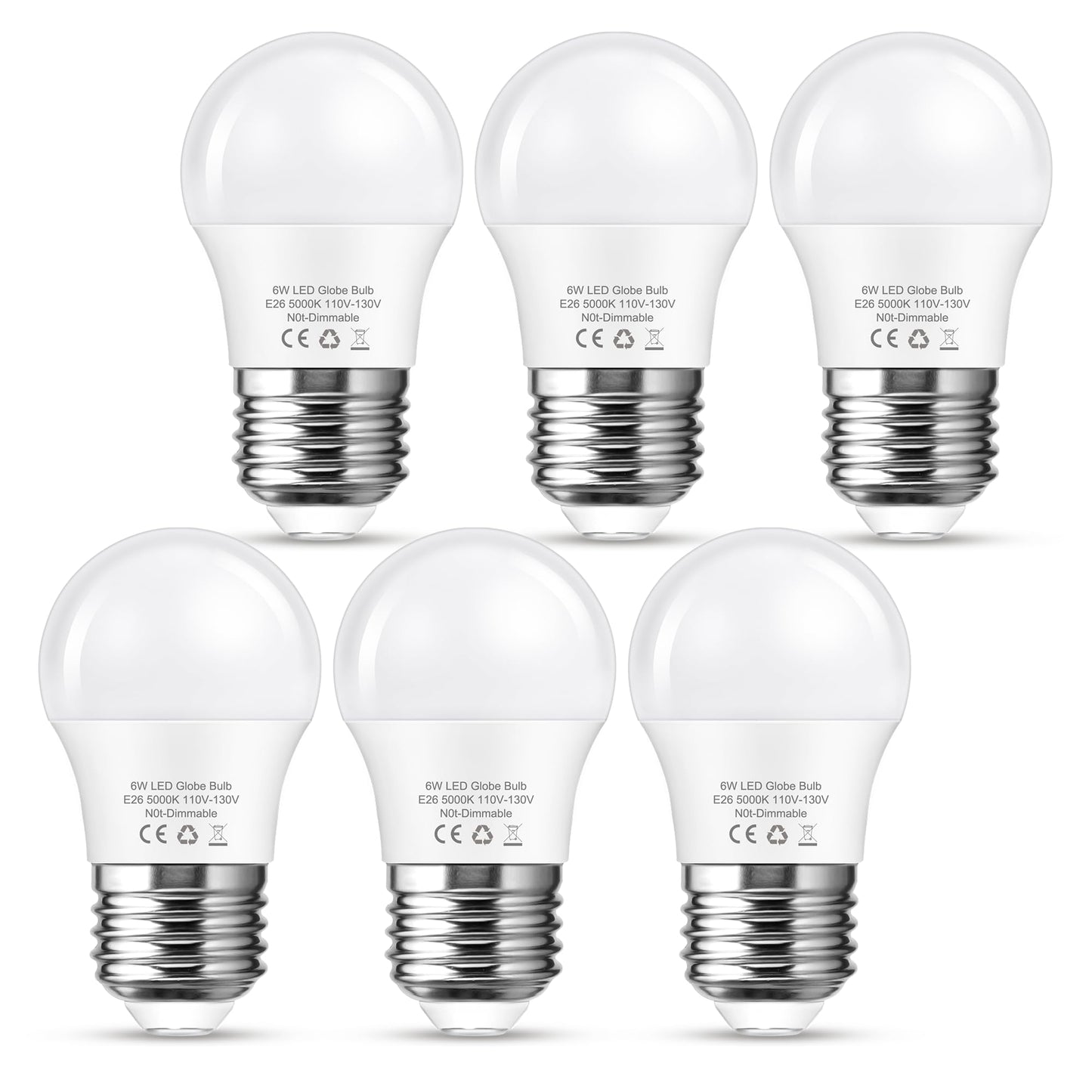 G45 Led Light Bulb 6W Daylight White 5000K  E26 Base 60Watt Globe Small Light Bulbs Equivalent  Non-Dimmable Bright Lighting For Refrigerator  Desk Lamp Lights  Vanity Mirror  Bathroom  6 Pack