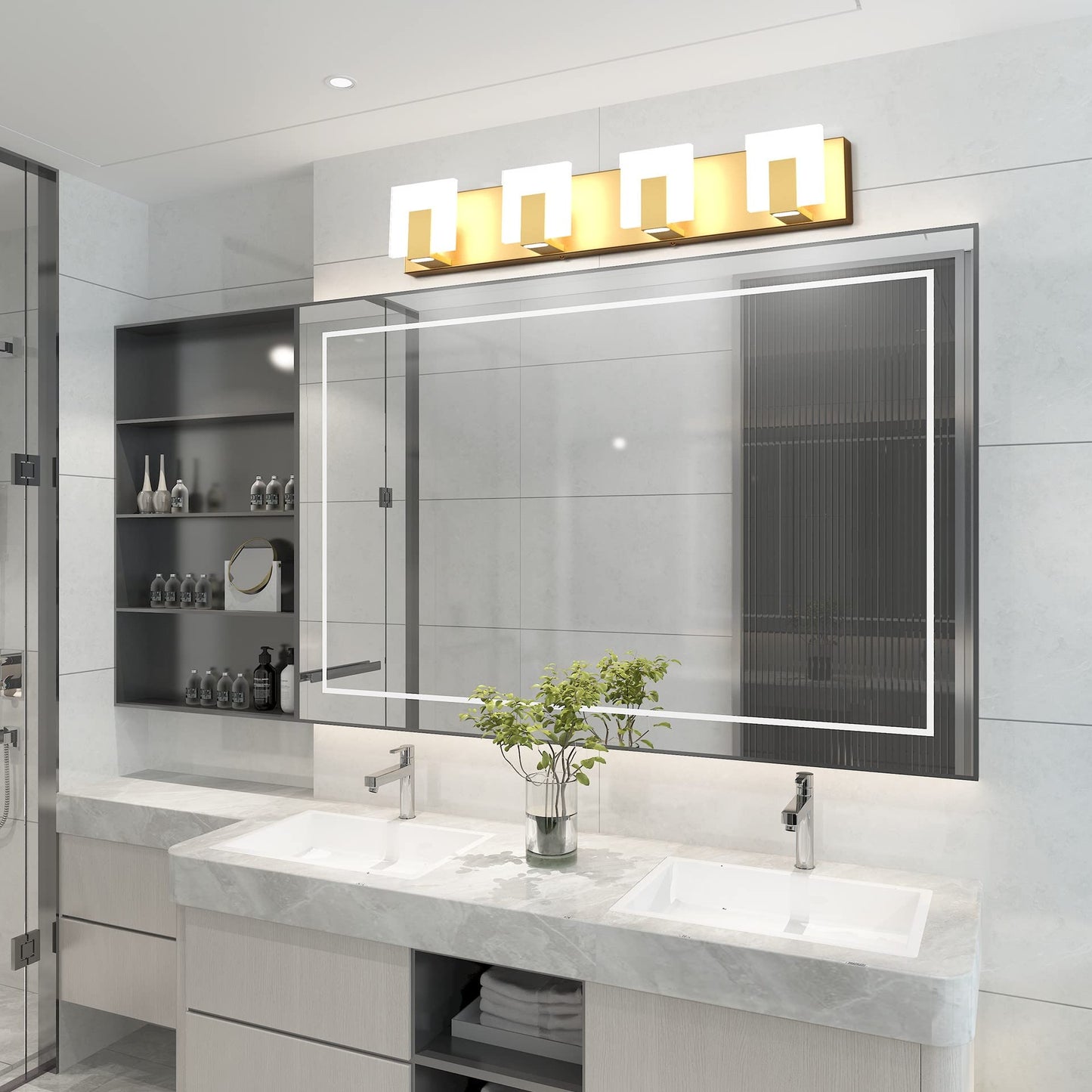 Aipsun Gold LED Bathroom Vanity Light Fixture, 4 Lights, Aluminum, Model GW-1105-4T-Gold, Modern Design, 6000K White Light