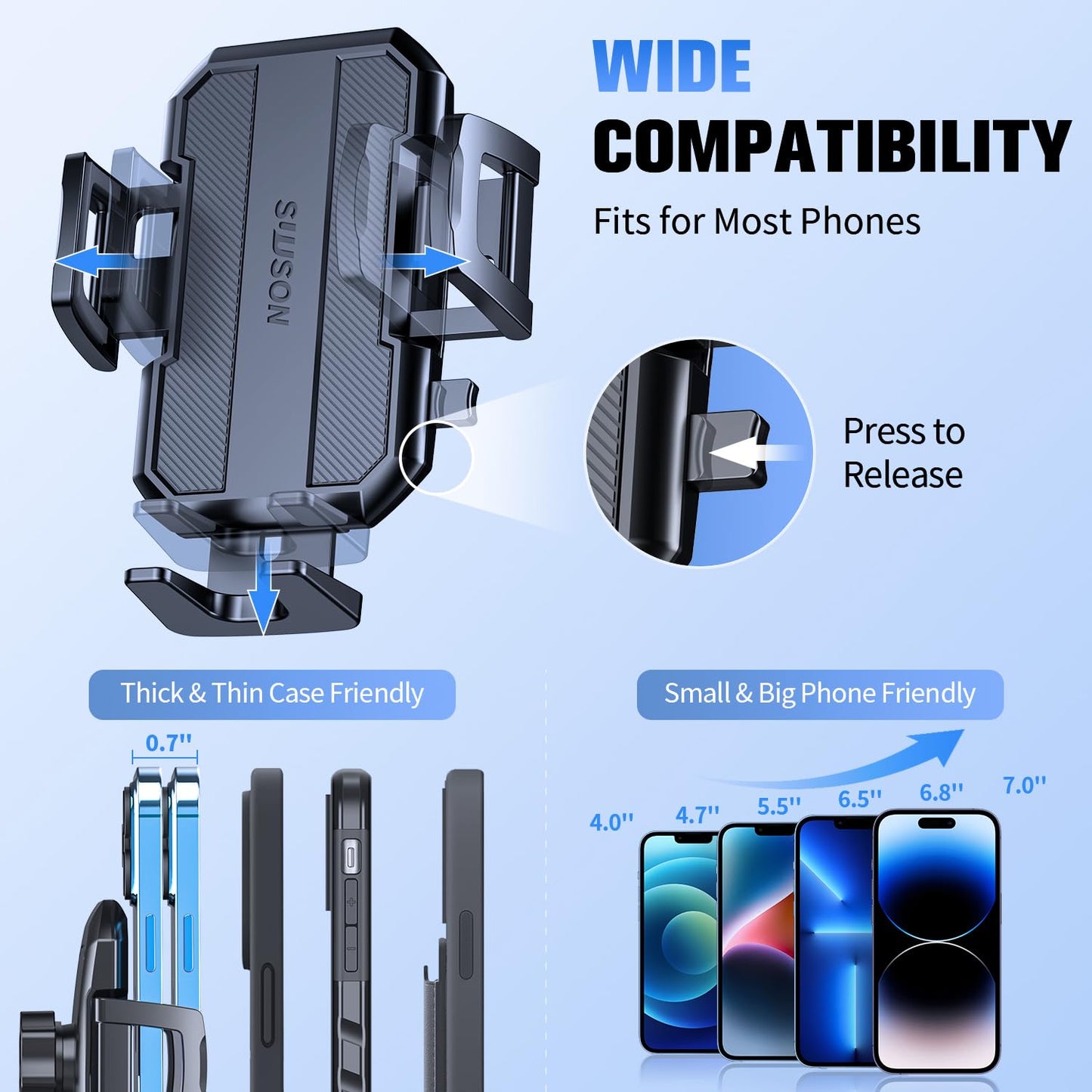 Suuson 3 In 1 Car Phone Holder, Dashboard & Windshield & Vent Universal Car Mount Phone Holder For Your Car, Cell Phone Holder T