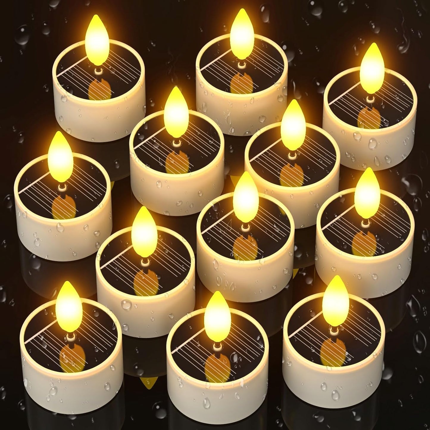 Soulbay Solar Tea Lights Outdoor Waterproof, 12 Pcs 1.5 D X 2.1 Reusable Dusk To Dawn Flickering Small Led Tealight Candles, Fla
