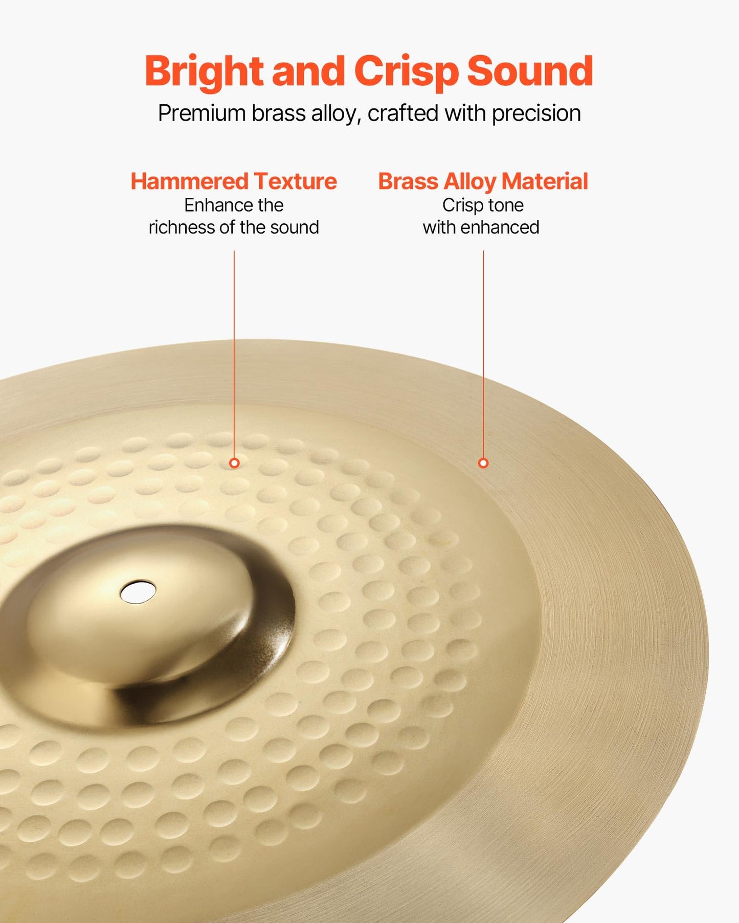 Vevor Cymbal Pack, 4 Pieces Cymbals For Drum Set, Alloy Cymbals Drum Set Includes 14-Inch Hi-Hats, 16-Inch Crash, 20-Inch Ride,