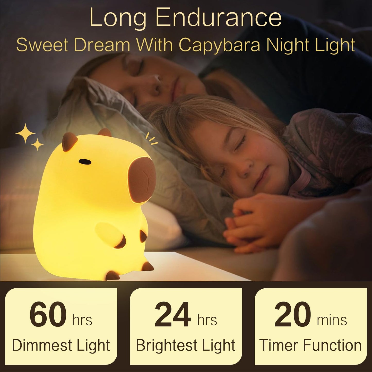 Yr Yrhh-Pet Capybara Cute Night Light  Squishy Capybara Lamp Xmas Gifts Toys  Rechargeable Led Dimmable Silicone Nightlight For Kids  Funny Light Up Capibara  Baby Nursery College Dorm Fall D?Cor