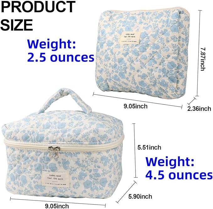 Makeup Bag Travel Essentials Quilted Cosmetic Toiletry Pouch Organizer Insert for Women Dorm Room Essential Gift Large Capacity Opening Lightweight Cute Aesthetic Portable 2PCS (Rabbit)