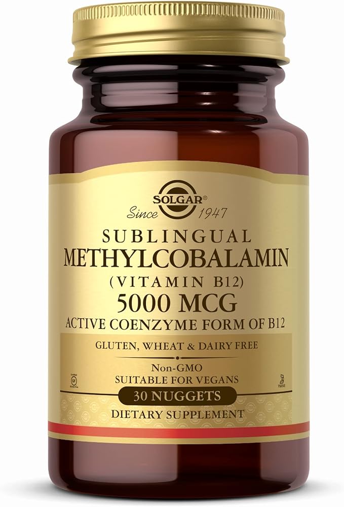 Solgar Methylcobalamin (Vitamin B12) 5000 mcg, 30 Nuggets - Supports Energy Metabolism - Body-Ready, Active Form of B12 - Vitamin B - Non GMO, Vegan, Gluten, Dairy Free, Kosher - 30 Servings