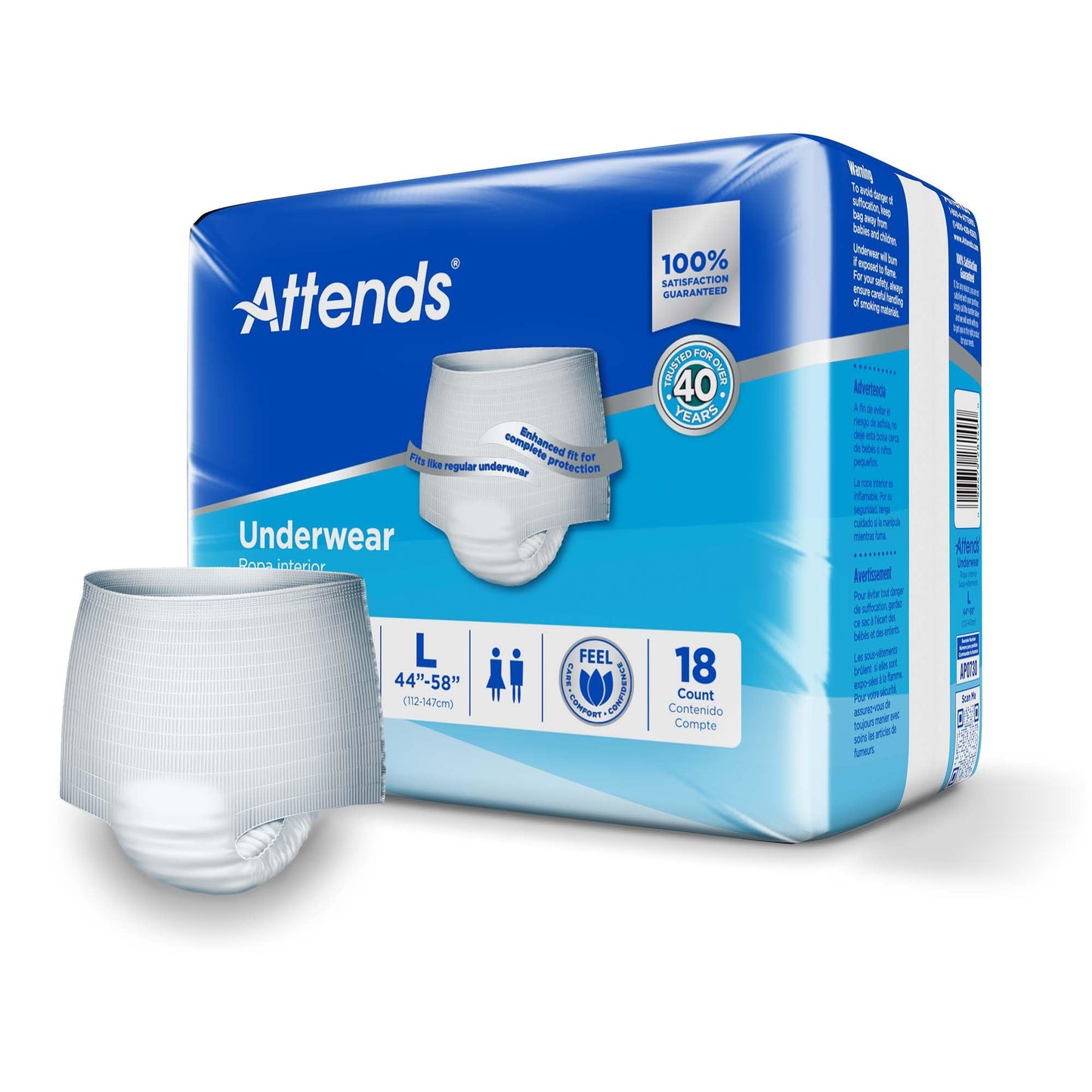Attends Adult Absorbent Underwear, Large [72 Count] - Maximum Absorbency for Men and Women - Disposable Pull-On Diapers with Tear-Away Sides and Breathable Waistband - AP0730