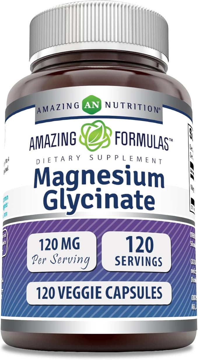 Amazing Formulas Magnesium Glycinate 120 Mg per Serving 120 Veggie Capsules Supplement | Non-GMO | Gluten-Free | Made in USA