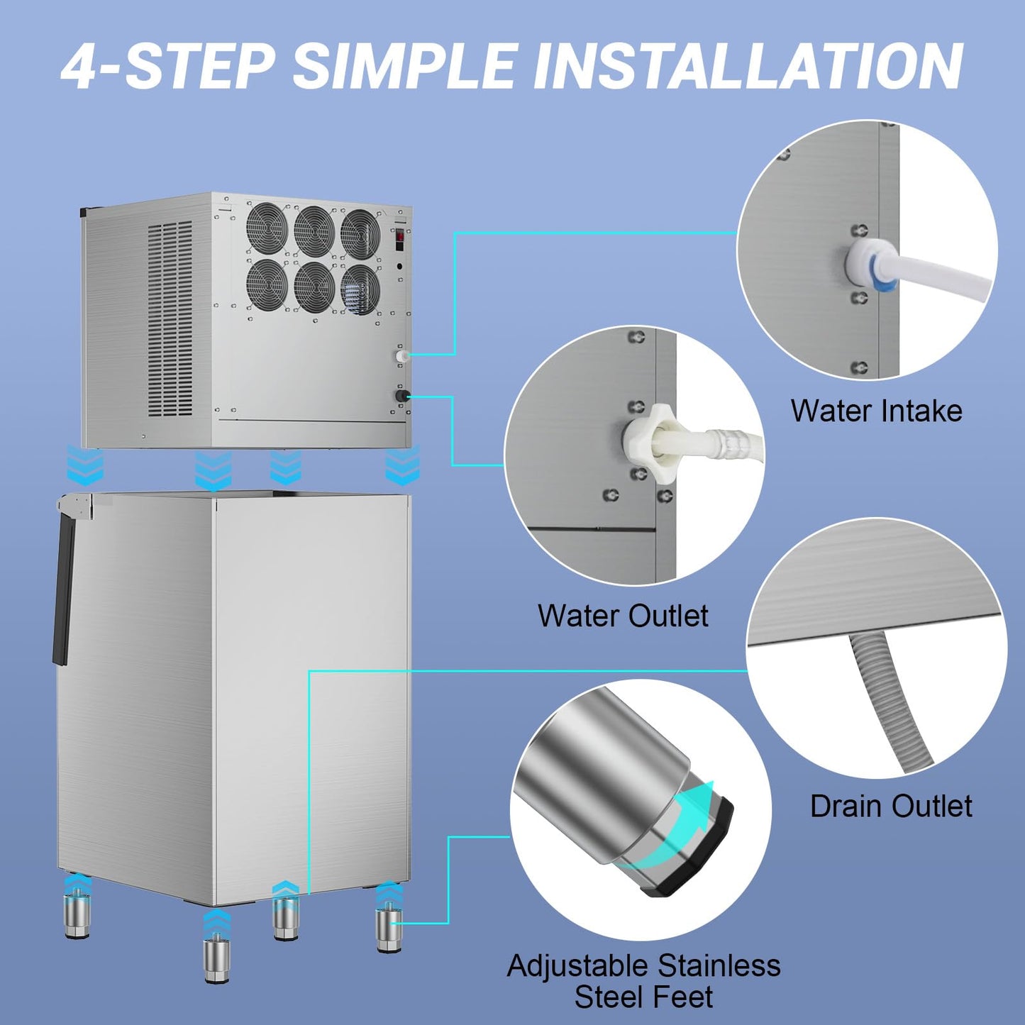 Commercial Ice Maker 600 Lbs/24H Ice Machine Large Capacity Stainless Steel, 182 Ice Trays Industrial Ice Machine, 350 Lbs Storage Commercial Ice Maker Machine Freestanding, Cube Ice Maker Commercial