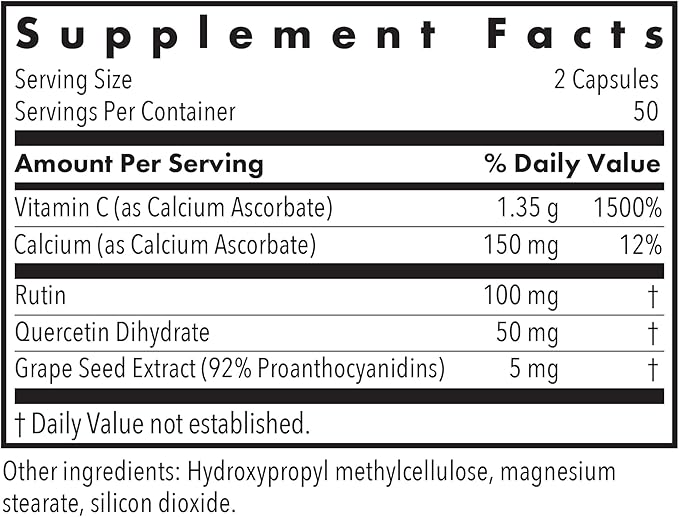Allergy Research Group Esterol Ester-C - Vitamin C 1350mg Supplement, Immune Support, Calcium Ascorbate with Bioflavonoids, Ascorbic Acid, Rutin, Quercetin, Vegan Capsules - 100 Count