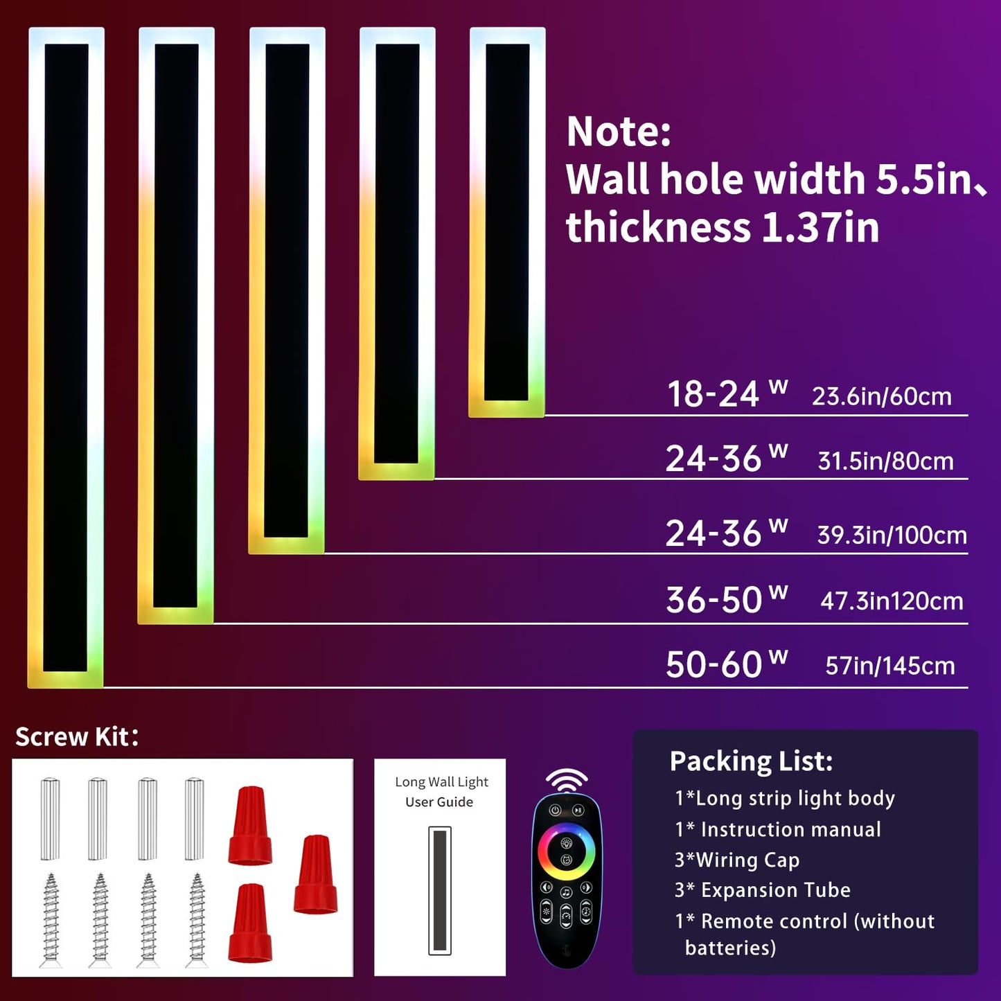 Mikeru RGB LED Wall Lights, 2-Pack, Dimmable, 31.4in Outdoor Sconces, IP65 Waterproof, Aluminum, Model FTBD-2