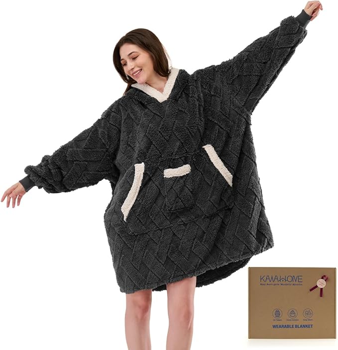 KAWAHOME Wearable Blanket Hoodie for Women Adult, Warm Cozy Soft 3D Pattern Hooded Sweatshirt, Birthday Gifts for Mom Girl...