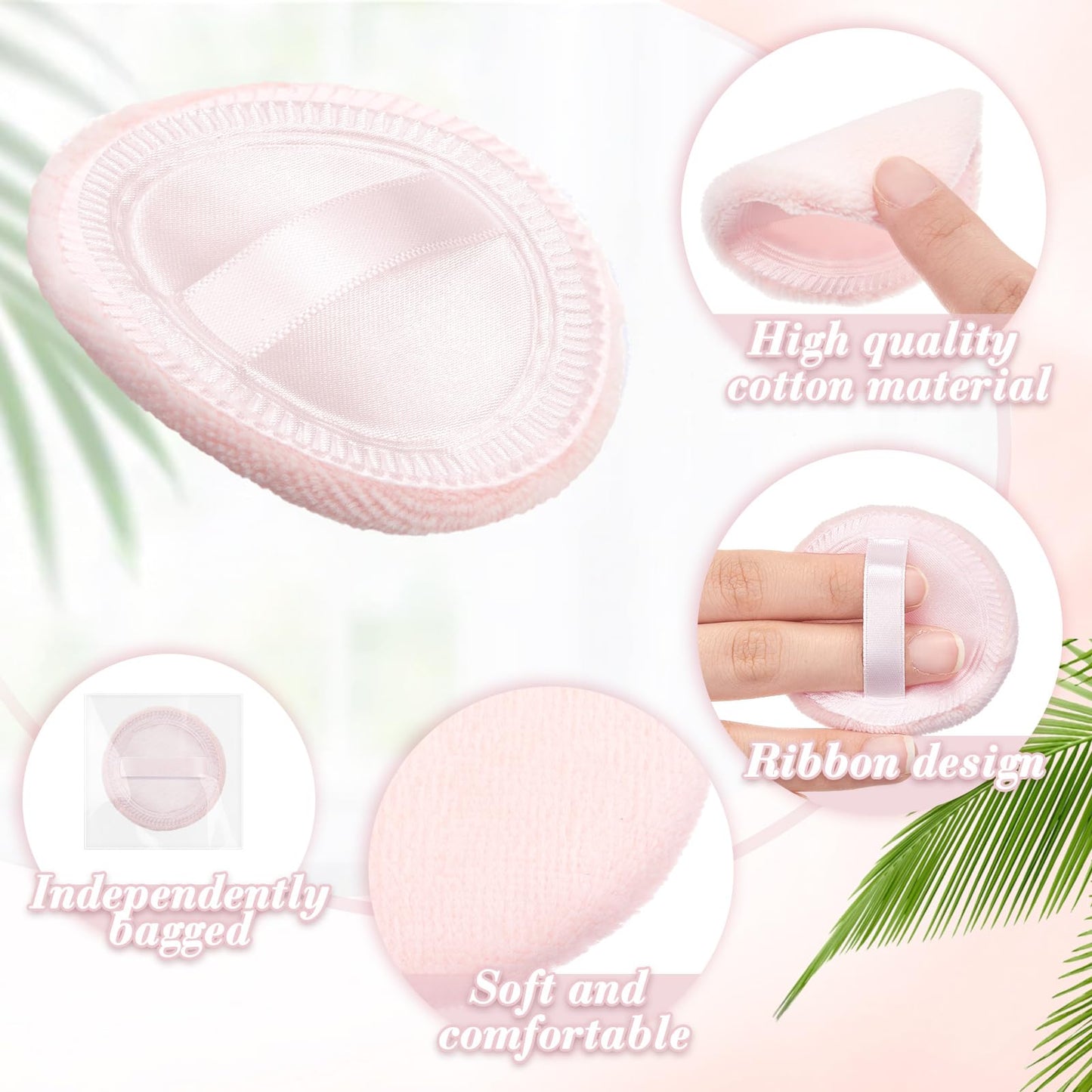 SiliFine 40 Pcs Cotton Powder Puffs Bulk Washable, 2.36 Inch Round Makeup Dusting Powder Puff with Ribbon for Face Body Cosmetic