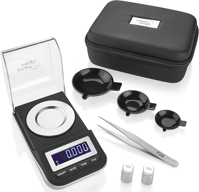 Smart Weigh 50g x 0.001 Grams, Premium High Precision Digital Milligram Scale, Includes Tweezers, Calibration Weights,Thre...