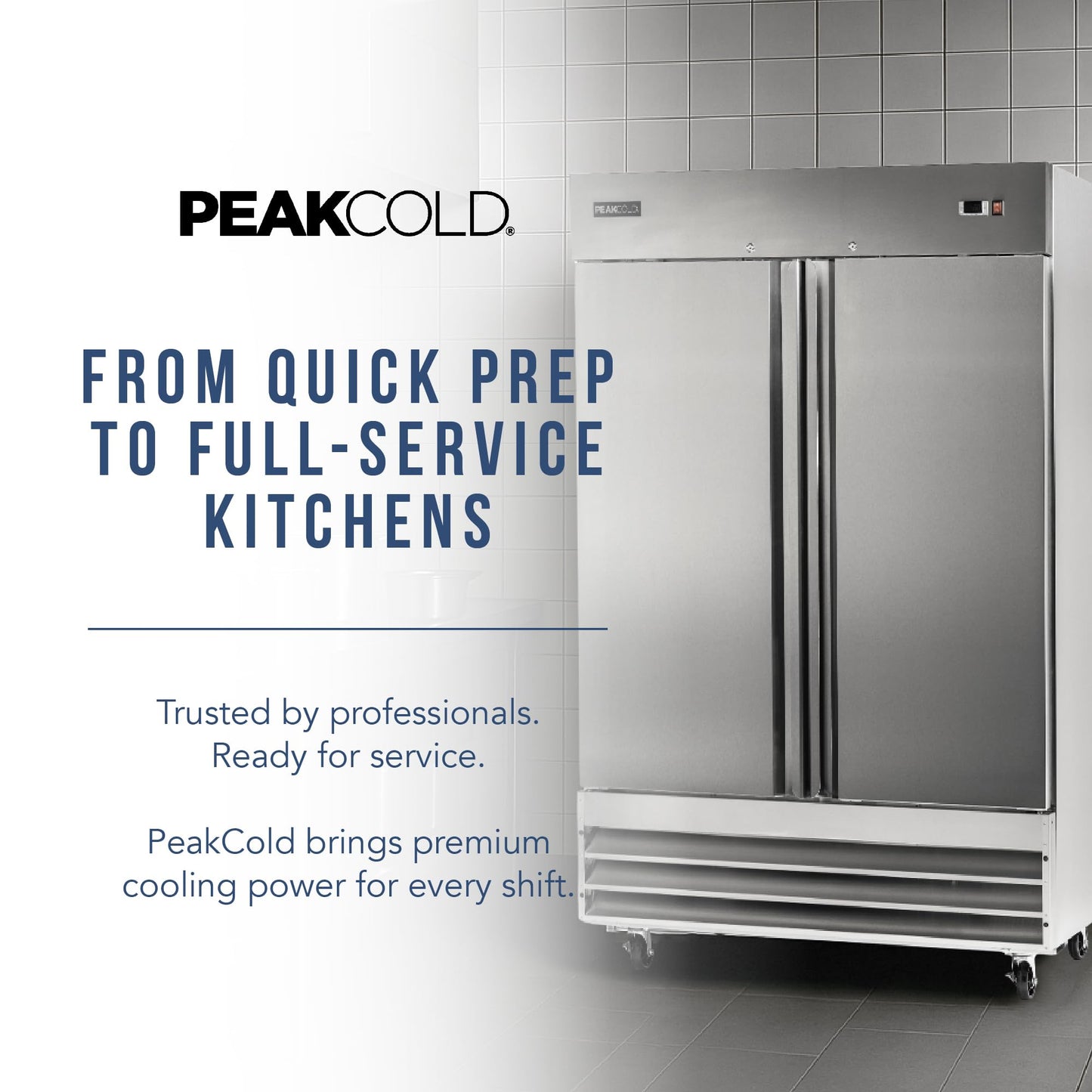 PEAKCOLD Double Door Commercial Refrigerator - 47 Cubic Ft, 54" Wide Stainless Steel Reach-In Commercial Refrigerator with White Internal Lighting - Freestanding Industrial Fridge