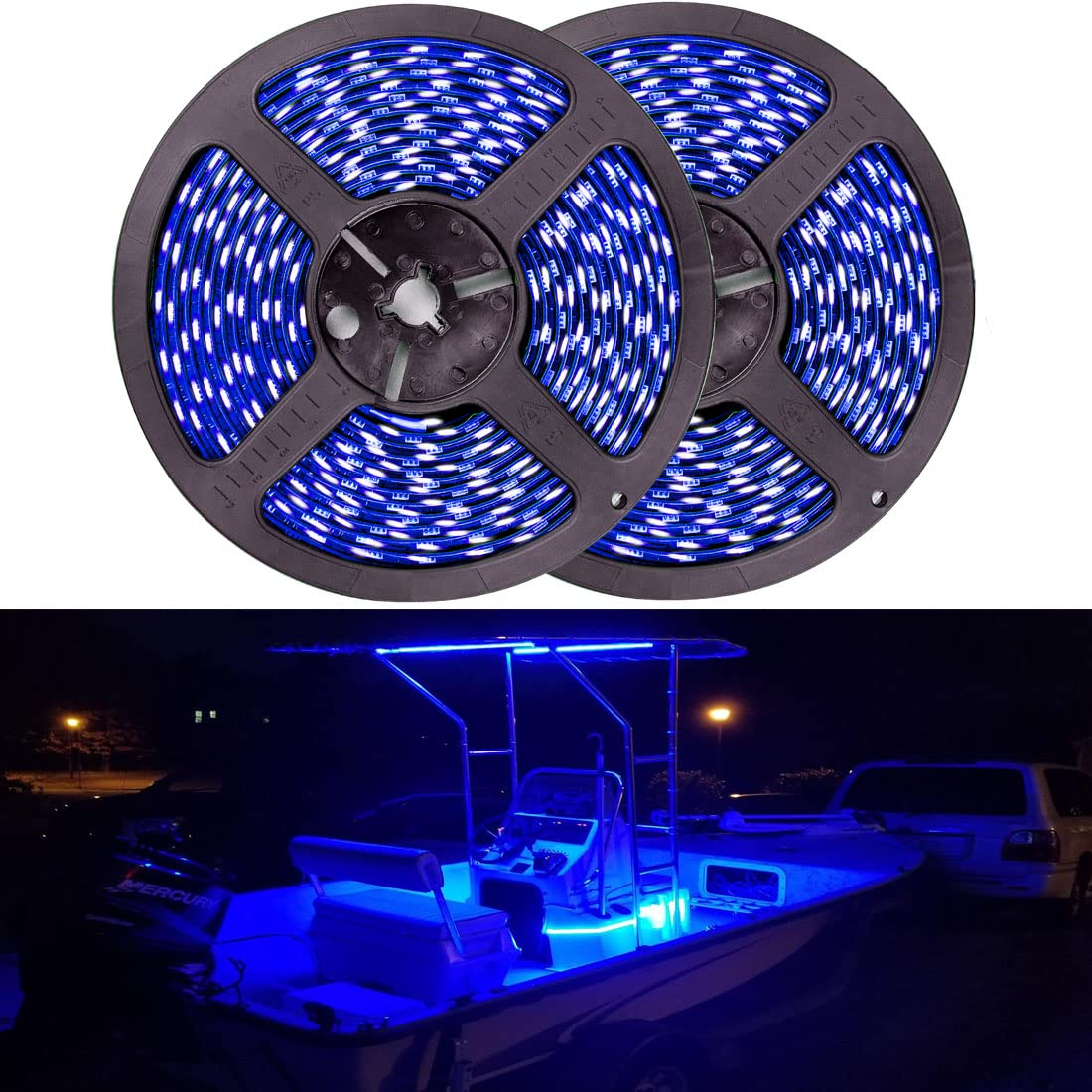 Seaponer Marine LED Light Strip for Boats, 12V, 10m (32.8ft), Blue, Flexible Accent Lighting for Deck and Interior Use