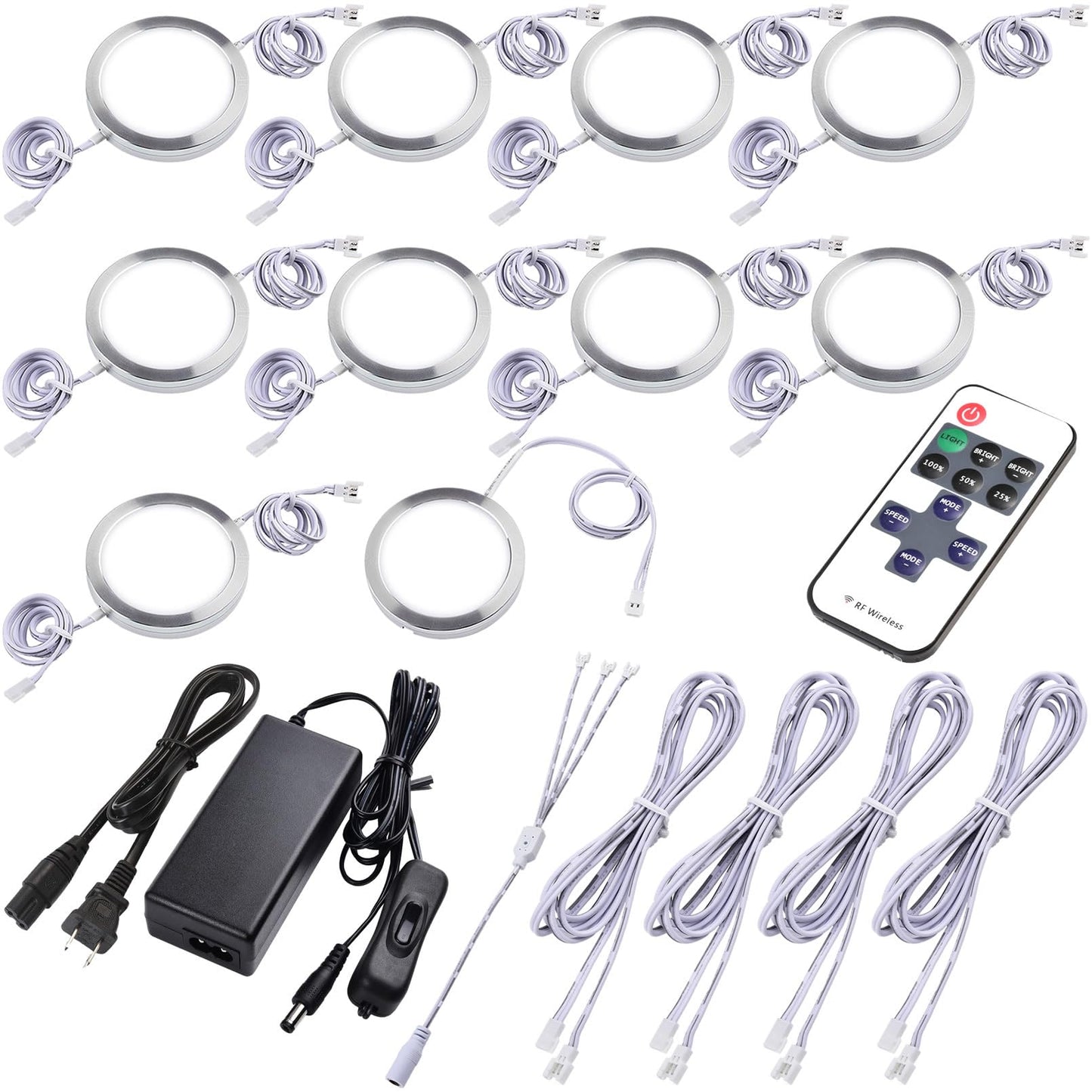 Lvyinyin Under Bar Lighting Kit, 120V LED Puck Lights, Dimmable, Wireless RF Remote, Daylight, Model LYY-HI-009-05, 10 Lights