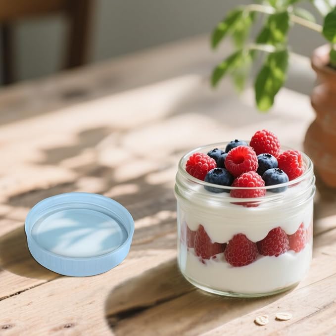 Overnight Oats Containers with Lids, 10oz Glass Jars with Lids 8 pcs, Light Blue, Wide Mouth Mason jars for Salad, Yogurt, Snacks, Meal Prep