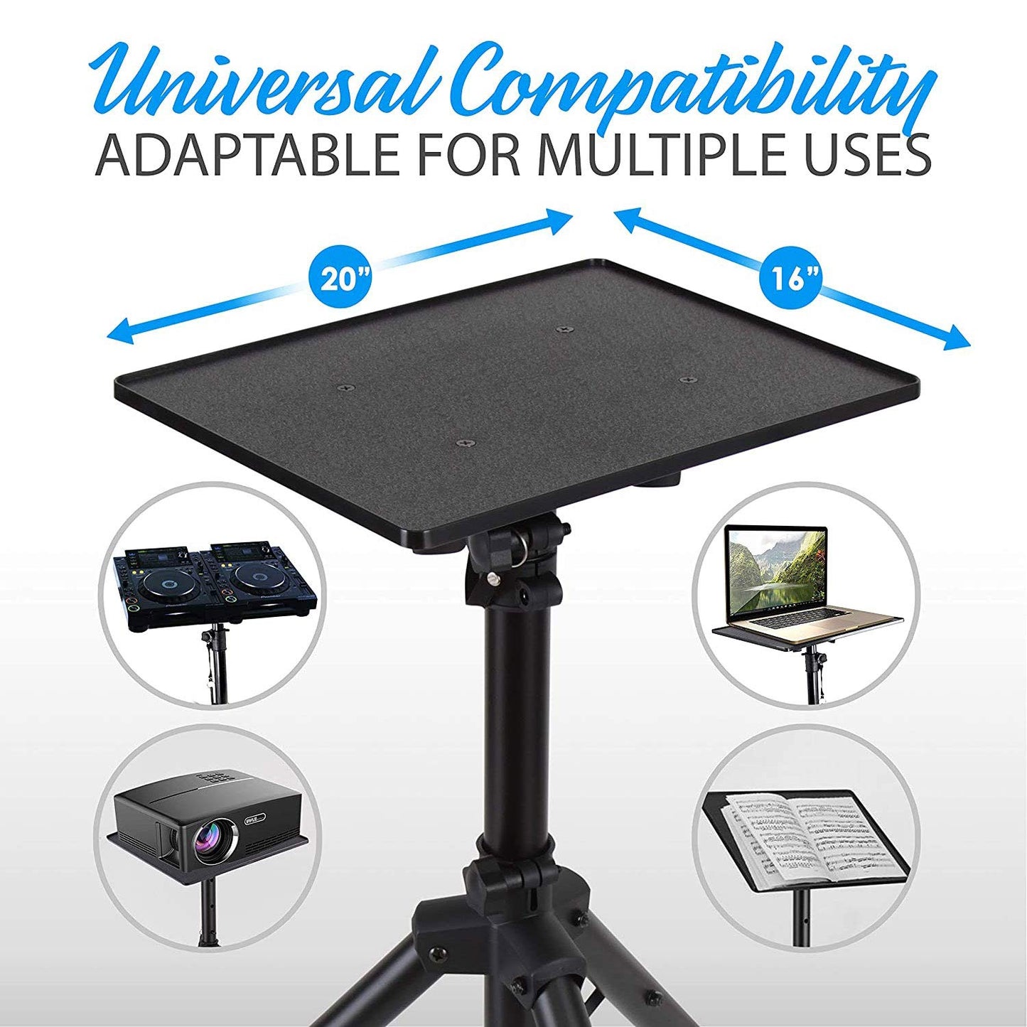 Pyle Laptop Projector Tripod Stand - 2 Pcs Computer, Book, Dj Equipment Holder Mount Height Adjustable Up To 52 Inches W/ 20 X