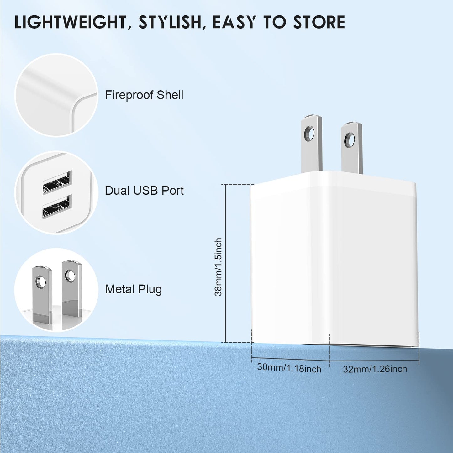 Usb Charger Block 5V 2.4A,Cabepow Dual A Port Charging Blocks,Usb Wall Charger Plug Power Adapter Cube For Apple Iphone 16 15 14