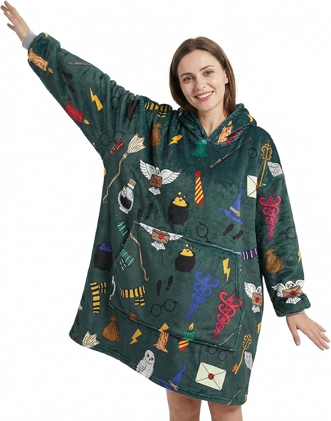 Magical Movie Theme Soft Warm Oversize Wearable Blanket Hoodies for Fans of Magical Movies and Novels, Featuring Owl, Ligh...