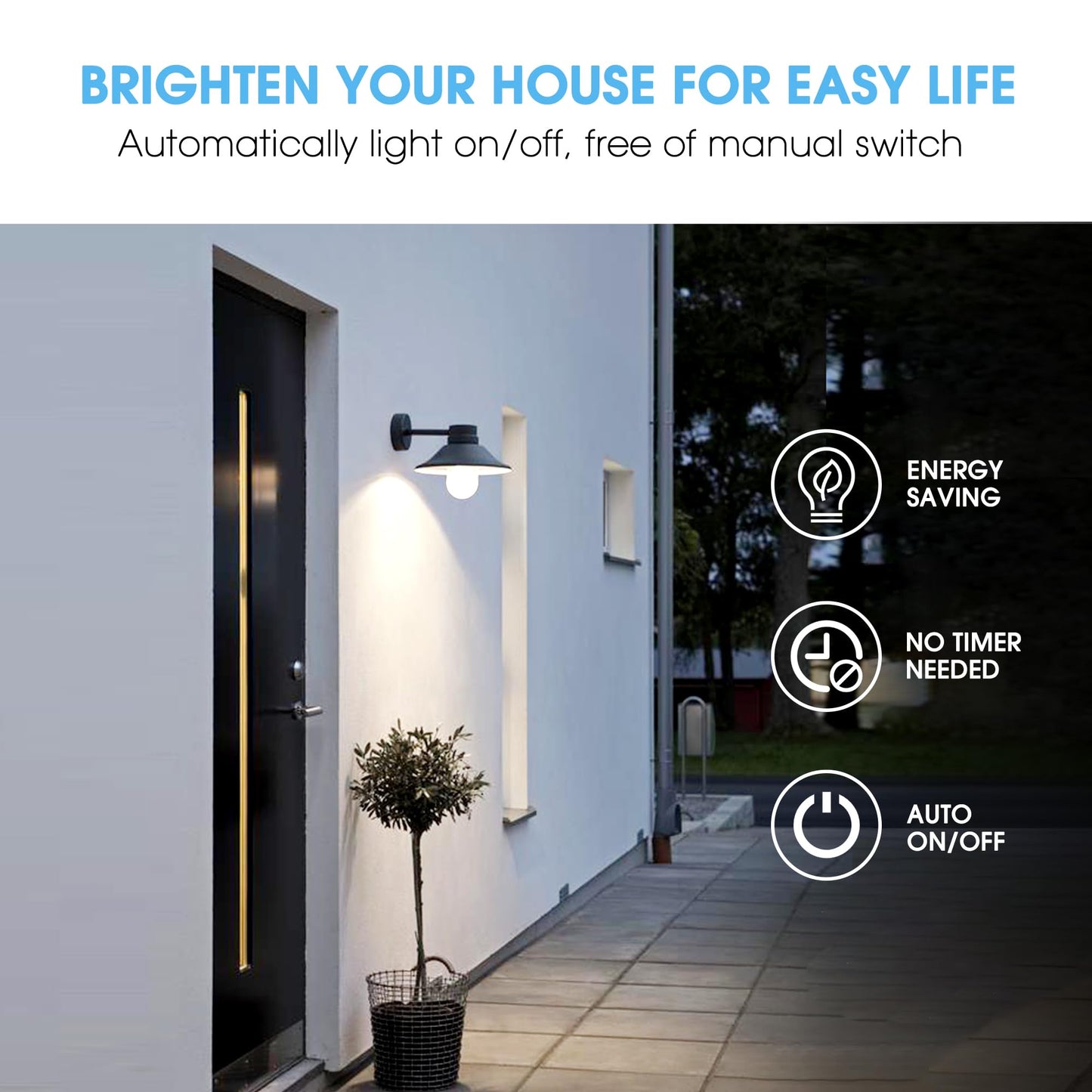 4 Pack Dusk To Dawn Light Bulbs Outdoor  9W(60W Equivalent) 5000K Daylight Bulb  800Lm A19 E26 Automatic On/Off Led Light Bulbs  Dusk To Dawn Led Sensor Photocell Lighting For Porch Garage Patio