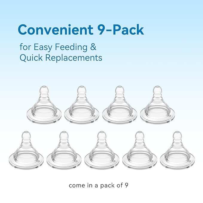 Bottle Nipples Ideal for Thicker Liquid Nipple Level 5, 9m+, Compatible with Wide-Neck Baby Bottle, 9 Count