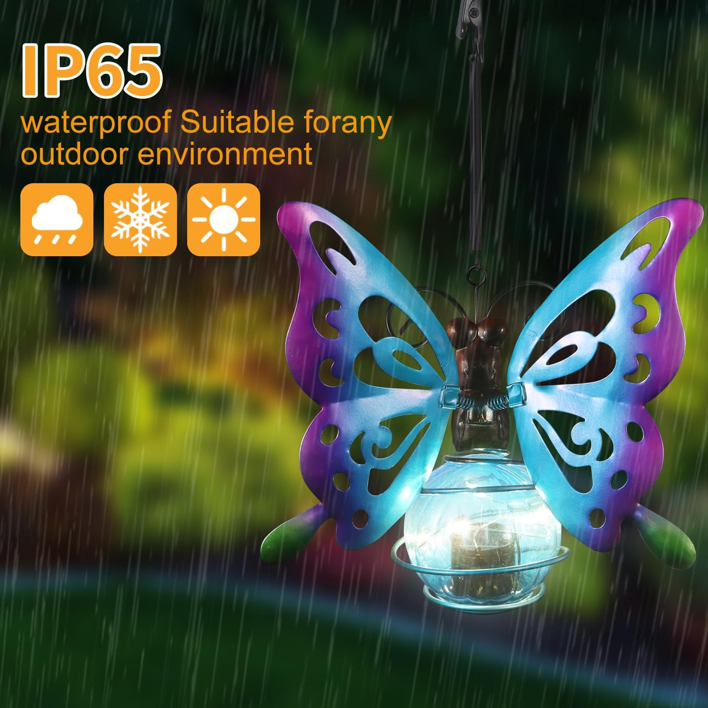 Butterfly Solar Outdoor Hanging Lantern Creative Small Sculpture Lights Durable Waterproof Lamp Suitable For Festivals Garden Decor Birthday Gifts For Grandma Mom Women Girl