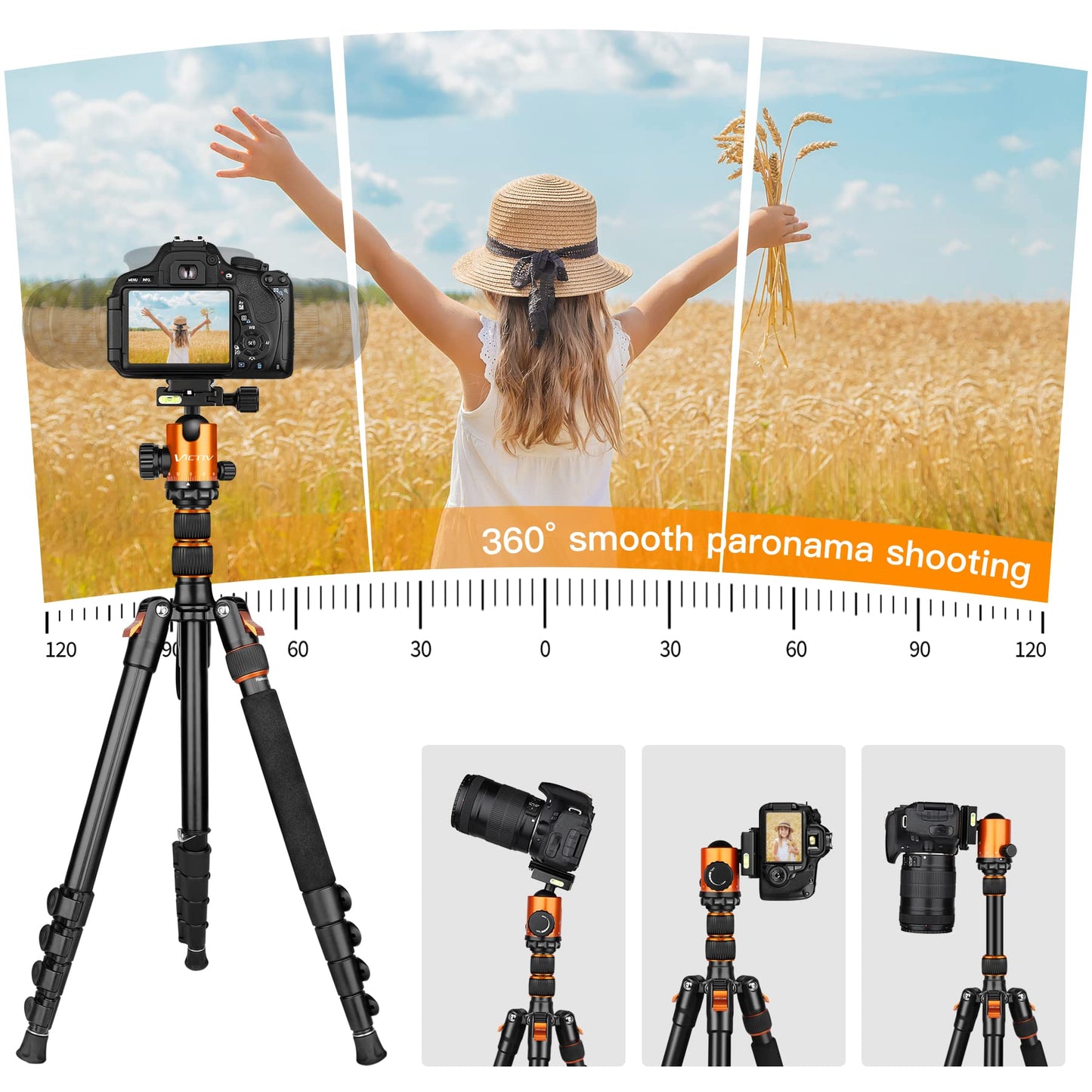 82" Tall Camera Tripod Heavy Duty, Victiv Aluminum DSLR Tripod Monopod for Photography Travel, Professional Camera Stand for Spotting Scope Telescope Binocular