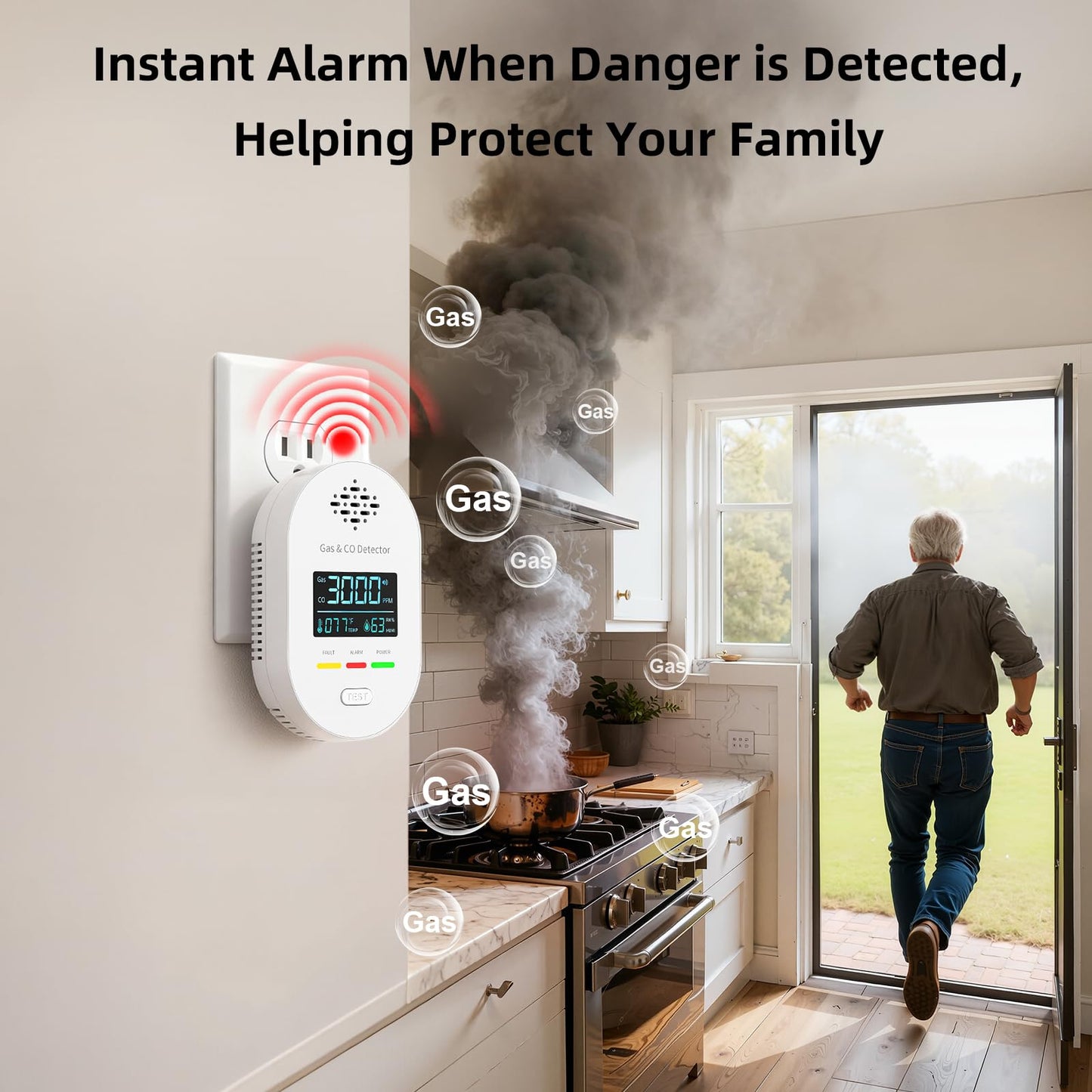 Carbon Monoxide Detectors,Plug in CO and Natural Gas Detector, Combination Gas & Carbon Monoxide Detectors for Travel with Temperature Humidity Display, 4 in 1 CO & Gas Detector for Home/Travel