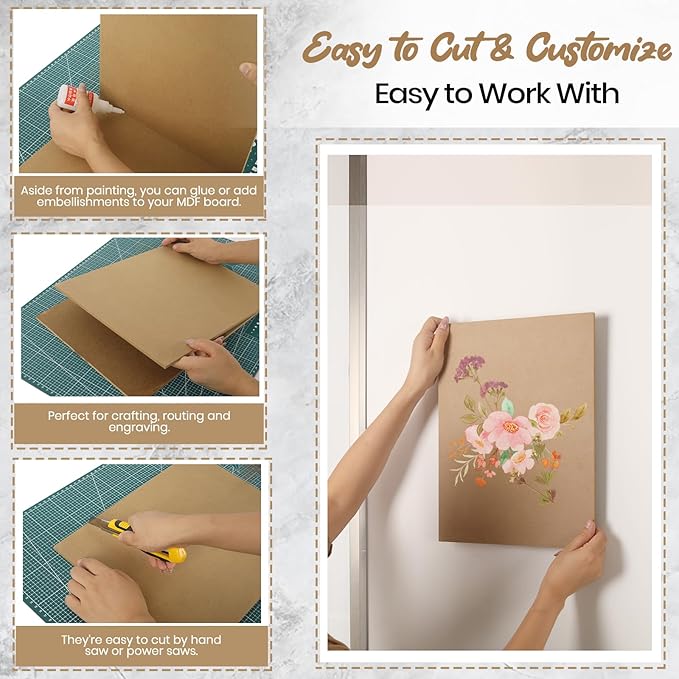CALPALMY 24-Pack MDF Board 1/8 Inch Thick 12" x 12" Unfinished Wood Panels, 3mm Thick Medium Density Fiberboard Wood Boards for Crafts, Painting, Carpentry, Engraving, Interior Design, and More
