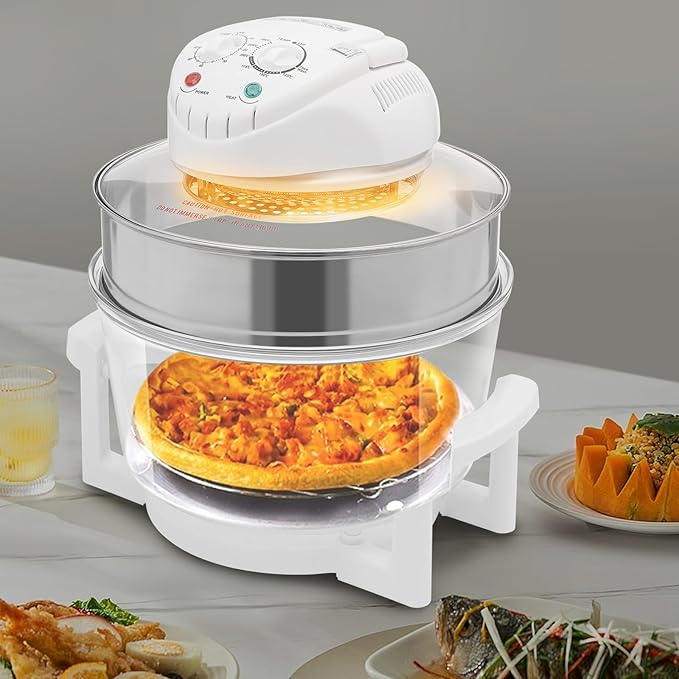 17L Glass Turbo Air Fryer, 18Qt Large Capacity 360° Viewable Airy Fryer, 1200W-1400W Electric Halogen Oven, Automatic Power Off/Knob Control for Baking, Frying, Steaming