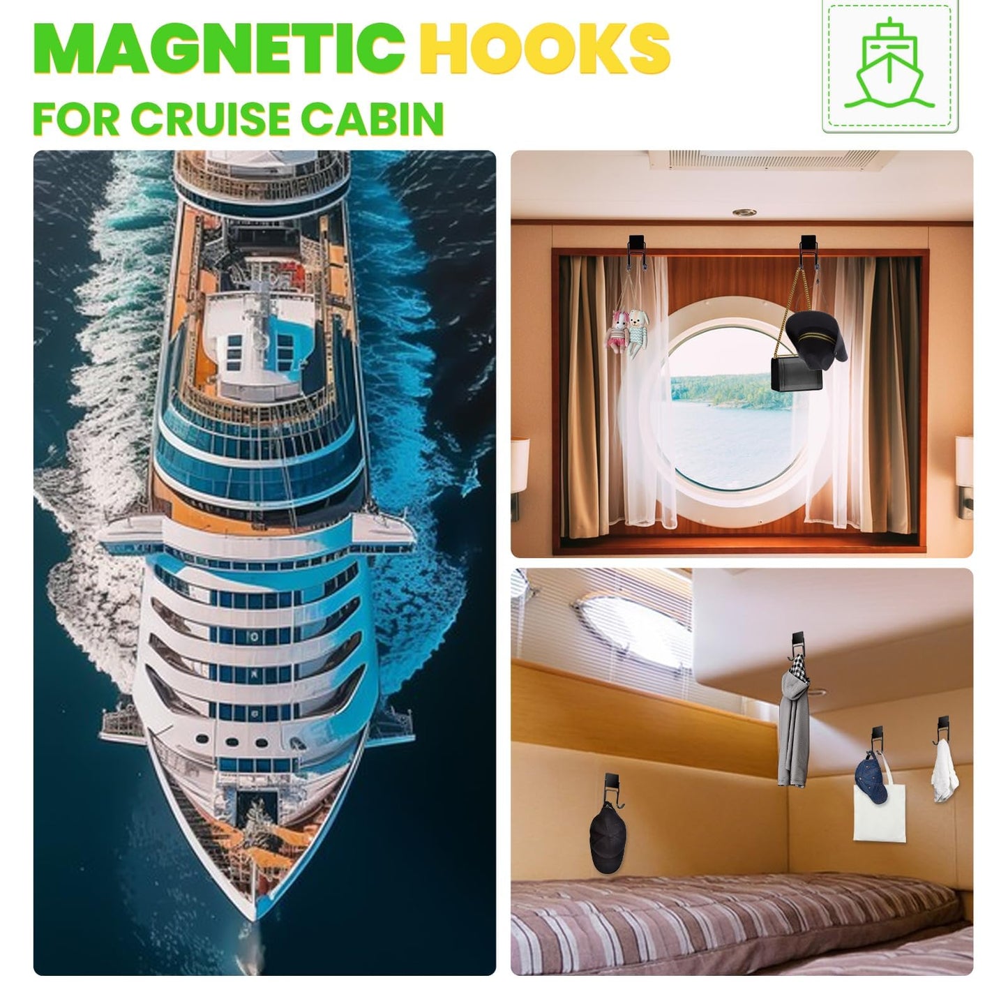 MIKEDE Magnetic Hooks 6 Pcs 50lbs+ Magnet Hook 2026 Cruise Essentials Heavy Duty Double Hook for Refrigerator Grill Toolbox Outdoor, Magnetic Hanger for Cruise Ships-Black
