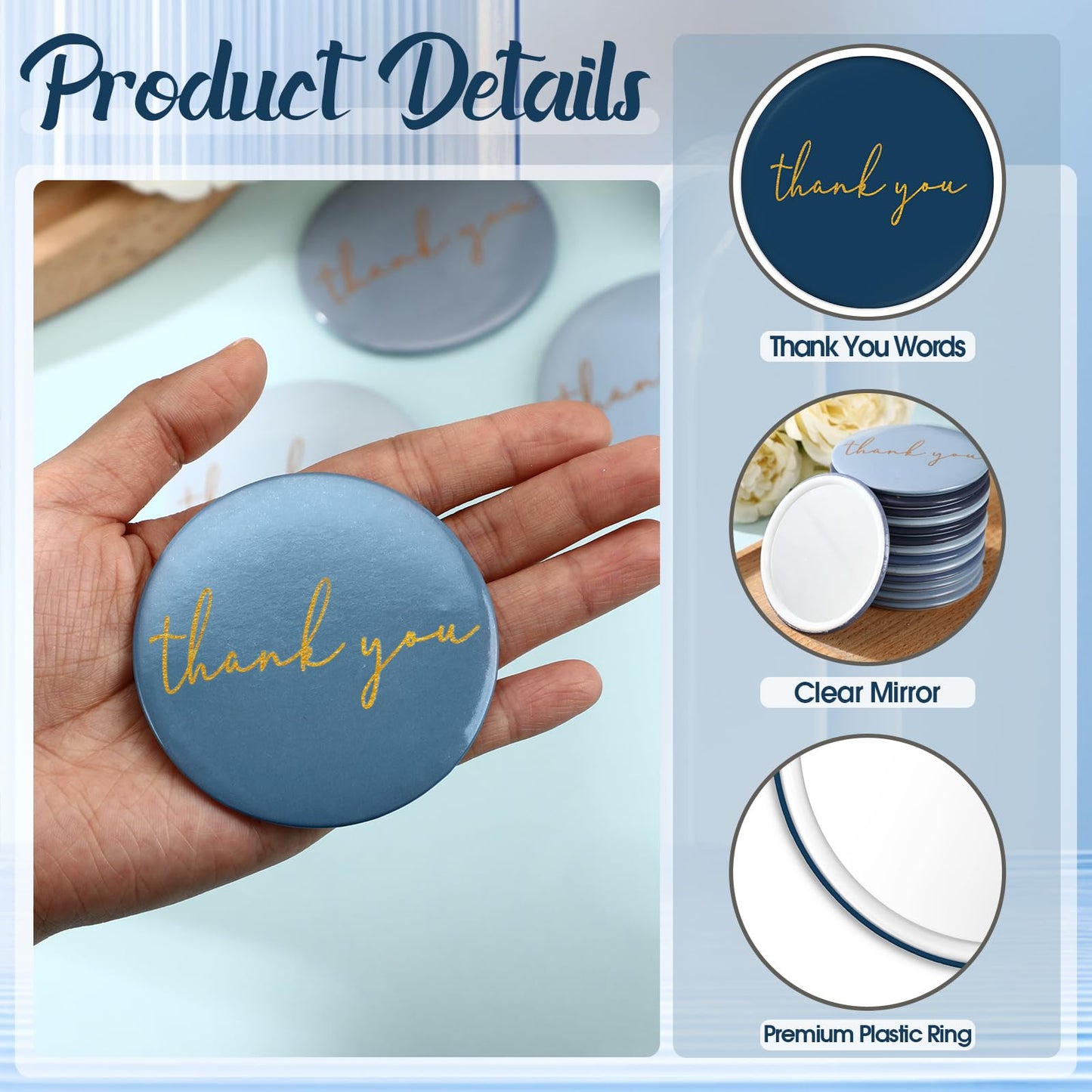 Tioncy 30 Pcs Thank You Compact Mirrors Bulk for Women Mini Purse Pocket Mirrors Back to School Gifts for Teacher Students Appre