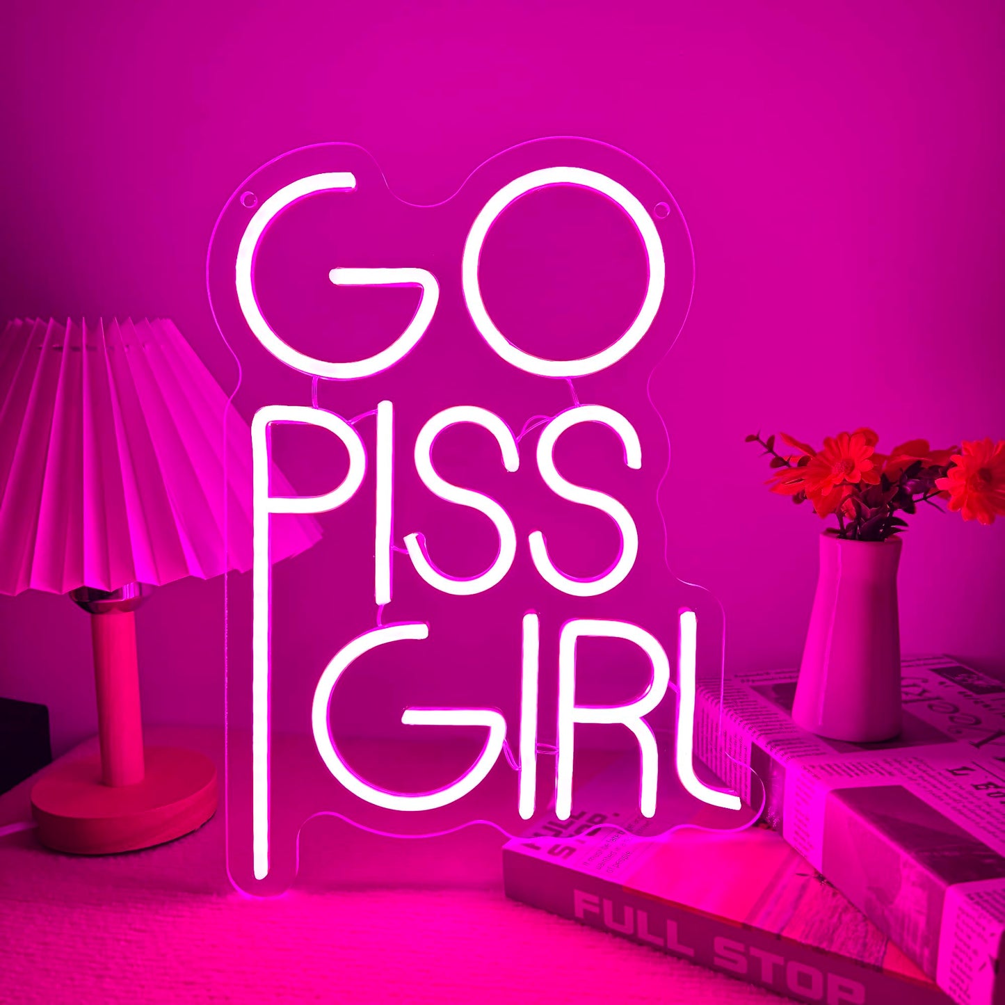 Go Piss Girl Neon Sign Funny Dimmable Led Light Up Sign Pink Aesthetic Pop Culture Wall Decor For Dorm Room  College Apartment  Bathroom  Party  Birthday Gift  Usb Powered(14.5 * 10.6In)