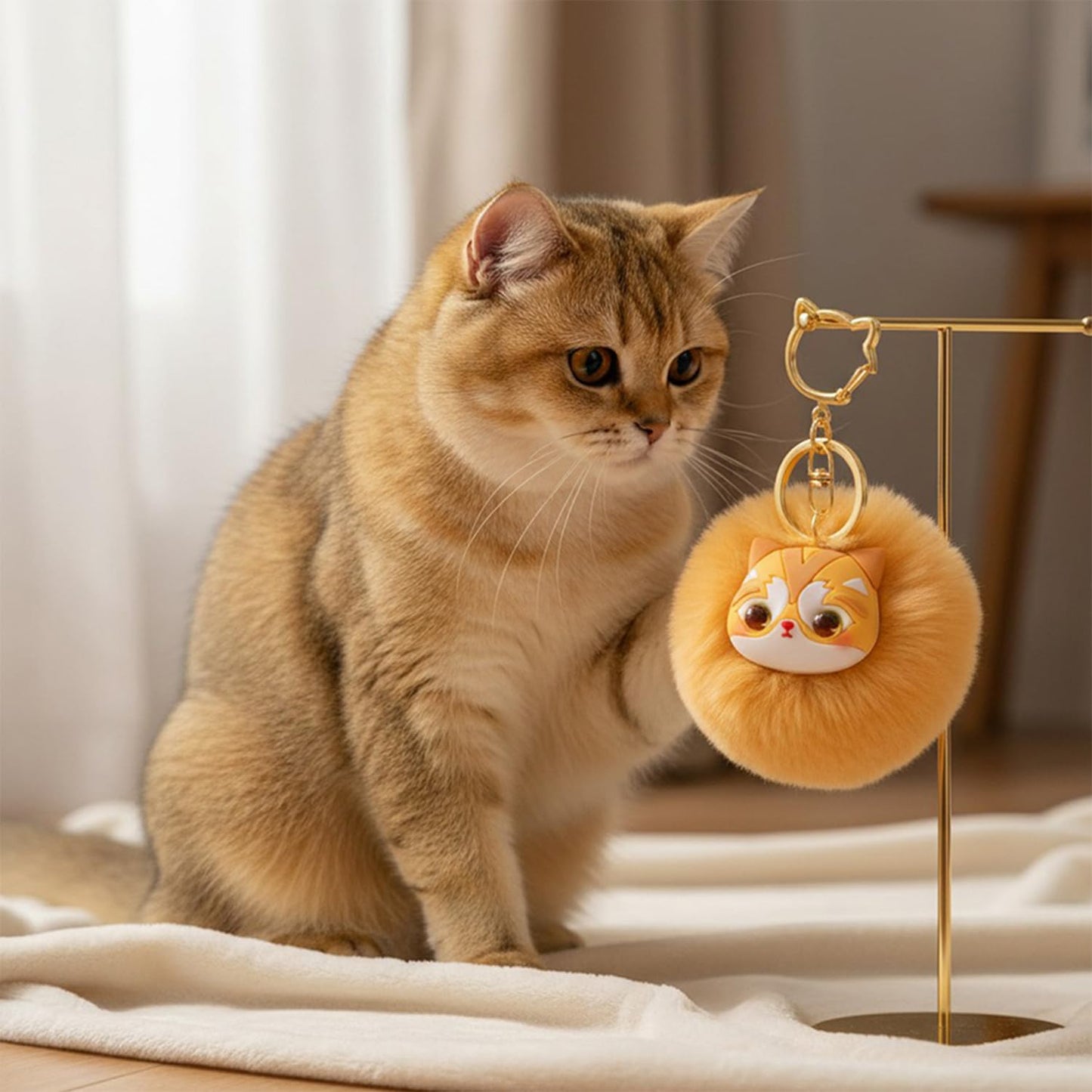 Jekvill Kawaii Cat Keychain Yellow Plush Bag Charms for Handbags Purse Charms cute Keychain Gift
