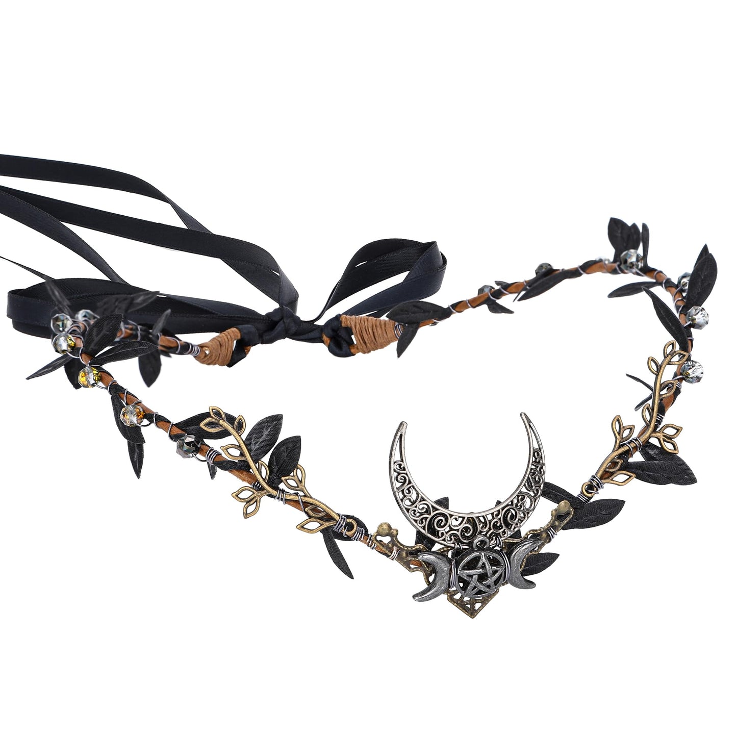 MOSTORY Handmade Moon Elf Headpiece - Woodland Forest Crown Fairy Goddess Tiara Elven Circlet Medieval Queen Festive Accessory f