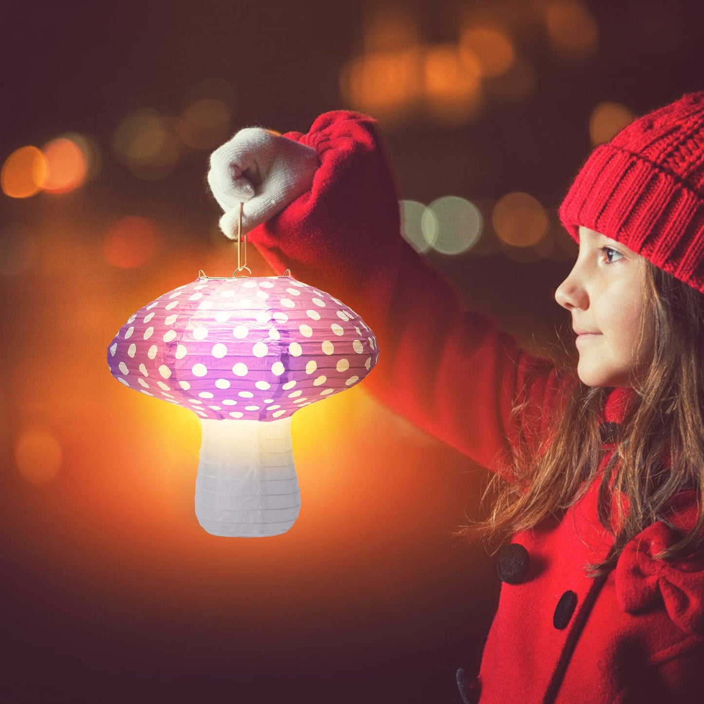 Windspeed 4Pcs Mushroom Shaped Paper Lanterns, 8-12 Inch, Purple, Nursery & Garden Decoration