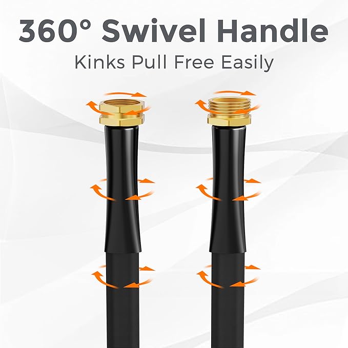 Giraffe Tools Garden Hose 25FT Lightweight Lay Flat Water Hose Kink Free Flexible Hose with 9 Spray Function Nozzle（Black）