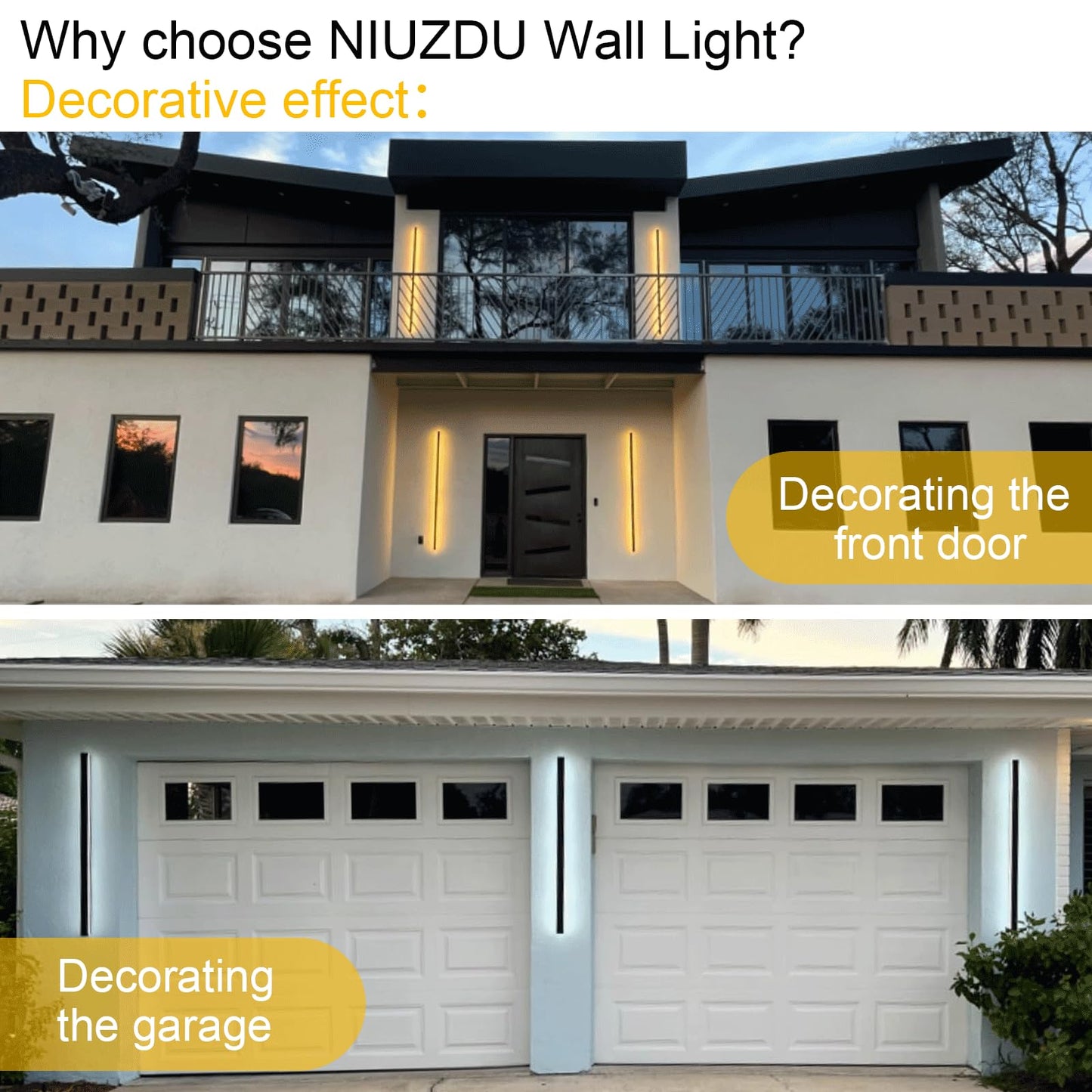 Niuzdu 23.6Inch Porch Wall Lights - Long Strip Modern Outdoor Wall Light Fixture  Dimmable Black Wall Mount Exterior Lighting Wall Sconce Outside Garage Lights For House  Courtyard  Corridor