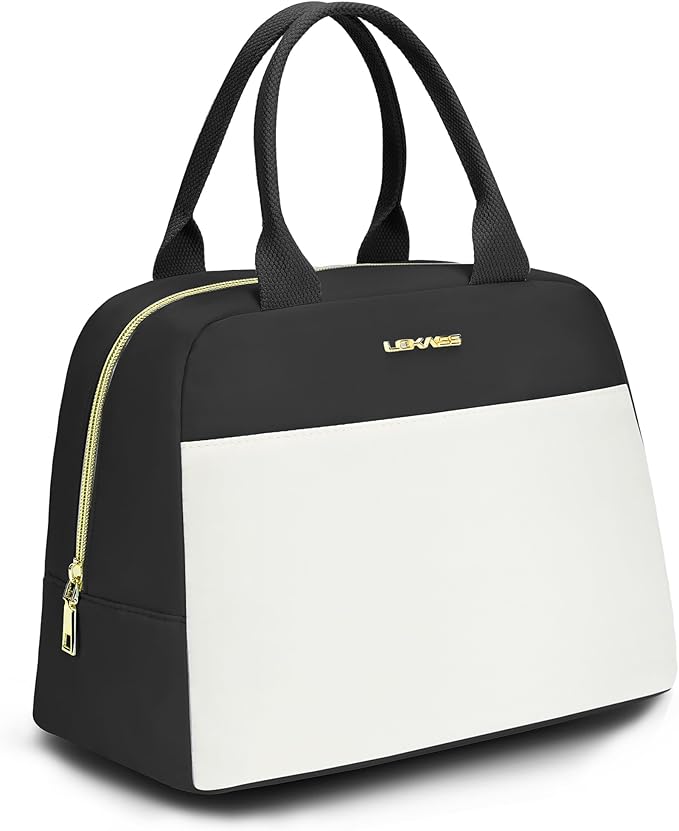 LOKASS Lunch Bag for Women-Insulated Adults Lunch Box with Front Pocket- Small Cute Lunch Tote for Work-Reusable Cooler Bag for Office Picnic Beach or Travel（Black）