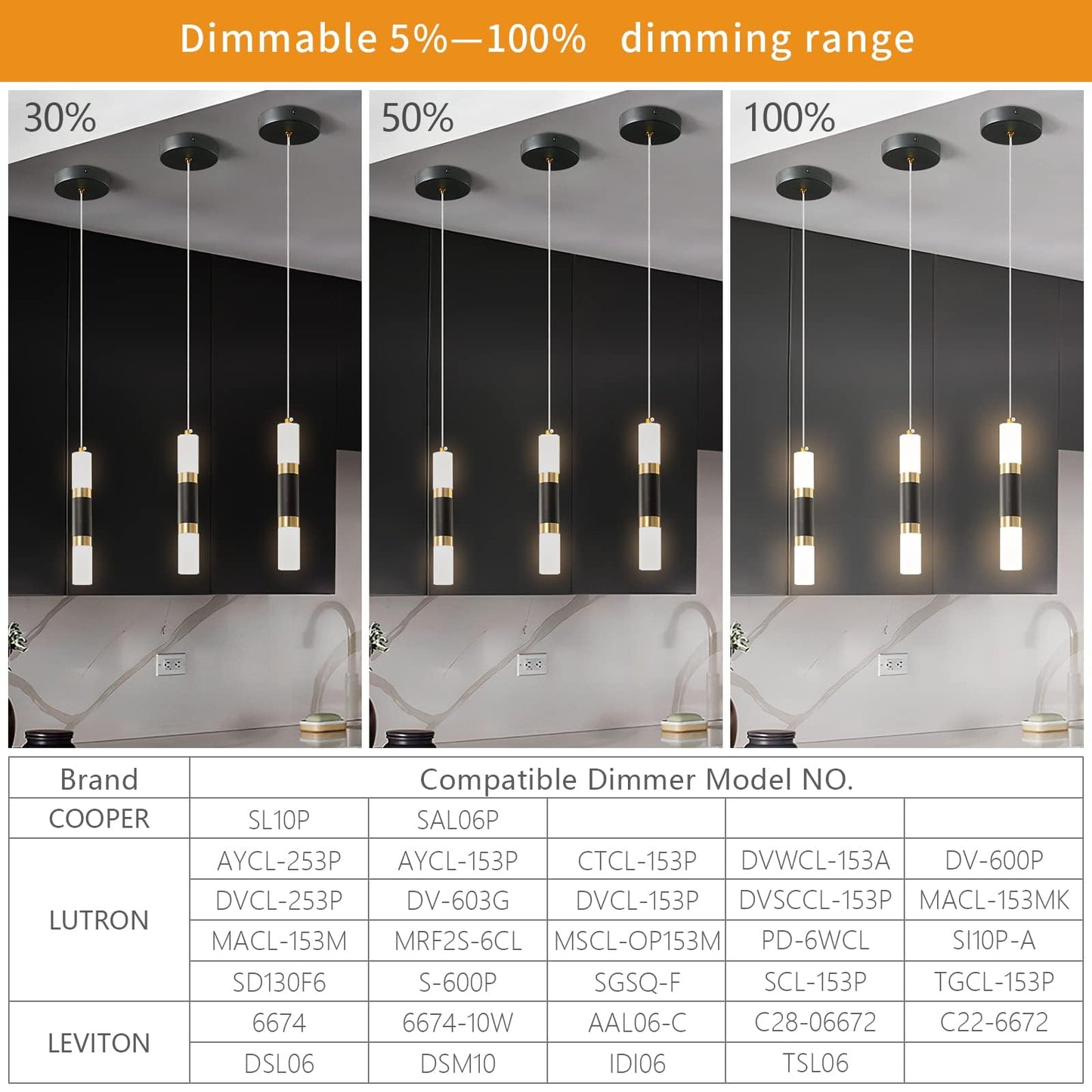 Liangmh Modern Kitchen Island Light Fixture Dimmable Led Black Mini Pendant Light Bedroom Bedside Table Black Gold Small Pendant Lighting (2-Pack)