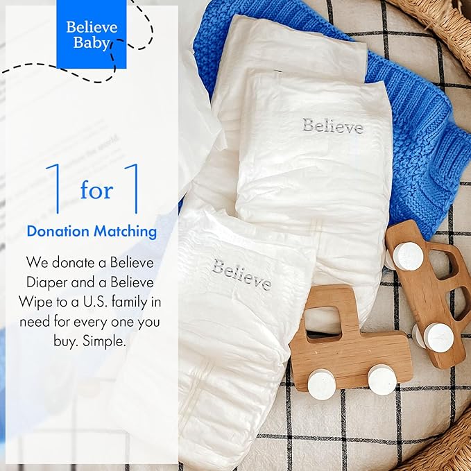 Believe Diapers Size 4 (22-37 Lbs) Viscose Bamboo Diapers 35 Count – Natural Baby Diaper, Chemical Free and Fragrance Free Natural Diaper for Sensitive Skin, Super Absorbent with Leak Protection