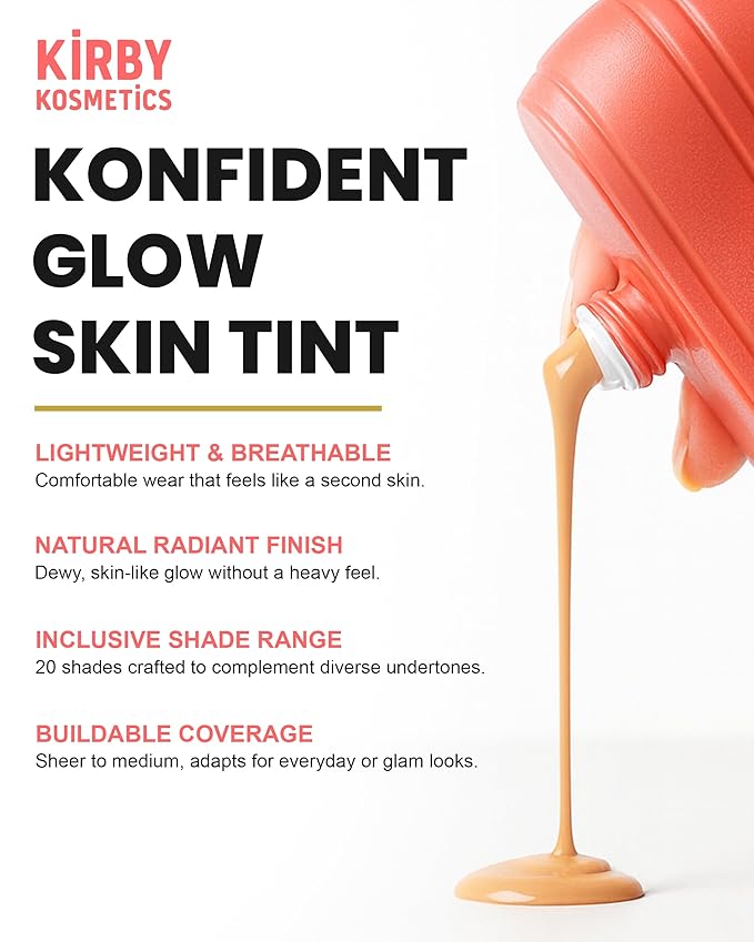 Konfident Glow Skin Tint – Soft Serenity Hydrating Oil-Free Glass-Skin Foundation, Buildable Light-to-Medium Coverage, 30 ml – Inclusive Clean Makeup for Radiant Confidence