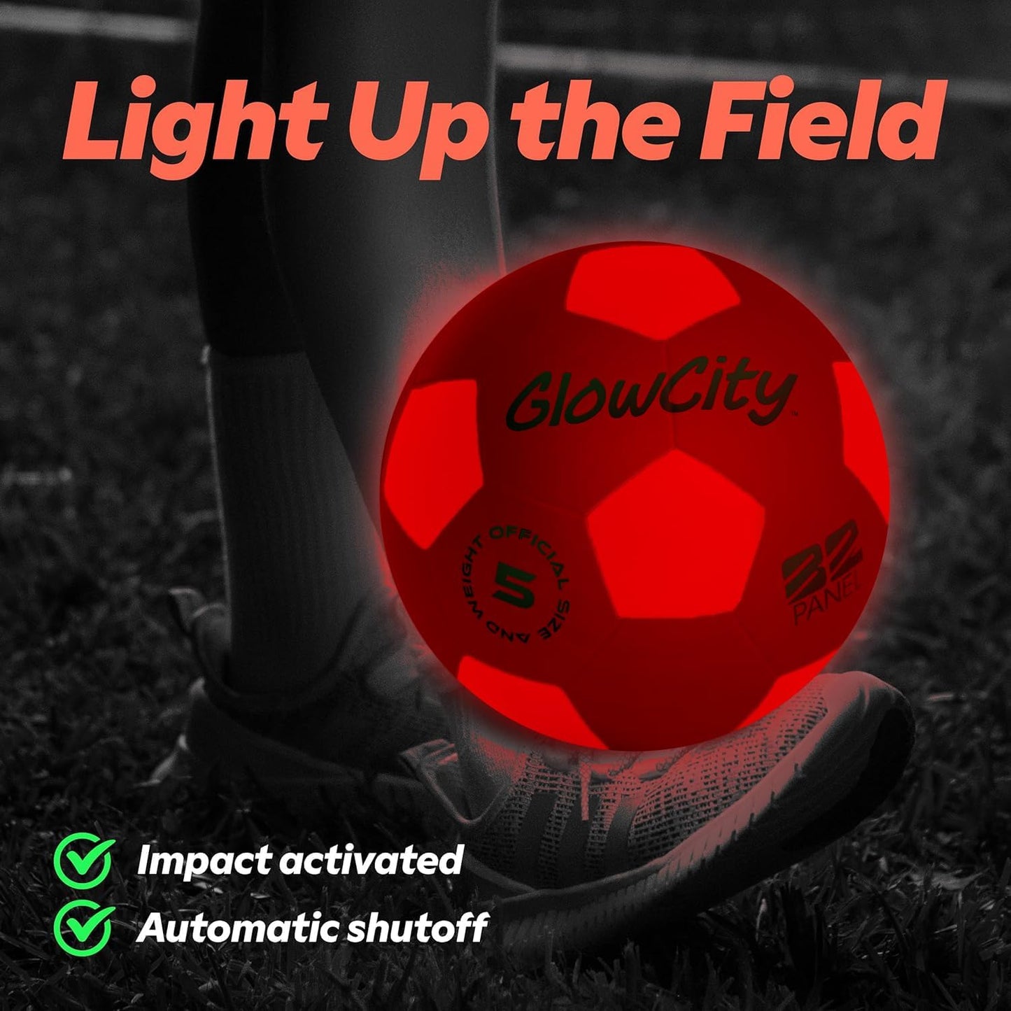 GlowCity Glow in The Dark Soccer Ball - Sizes 3, 4, 5 for Kids, Teens & Adults - Light Up Soccer Ball with 2 LED Lights - Sports Birthday Gifts Ideas for Boys & Teenagers Ages 6 7 8 9 10 11 12 13 14