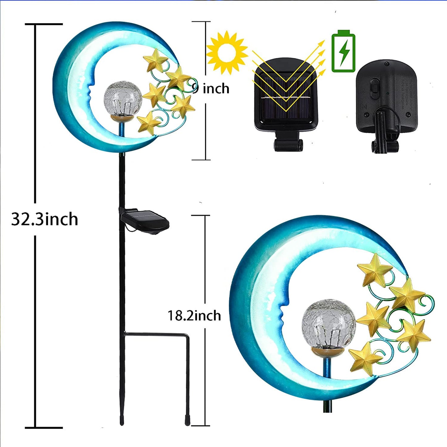 Eprosmin Solar Garden Lights - Waterproof  le Glass Globe Led Pathway Lighting For Yard, Lawn, Patio - Eprosmin-Moon