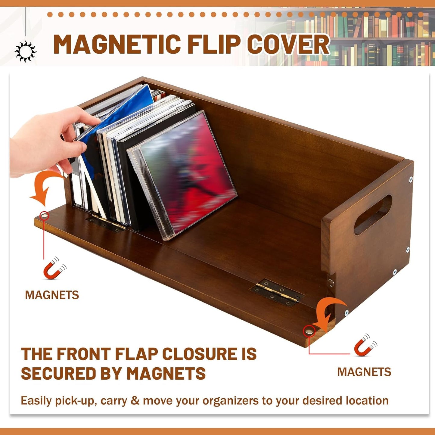 4 Set Wooden CD Storage Box Holder Shelf Cassette Tape Display Racks with Carrying Handles, Organizer Shelf for Movie Cases, DVDs, Each Set Can Store up to 36 Pcs CDs (Brown)