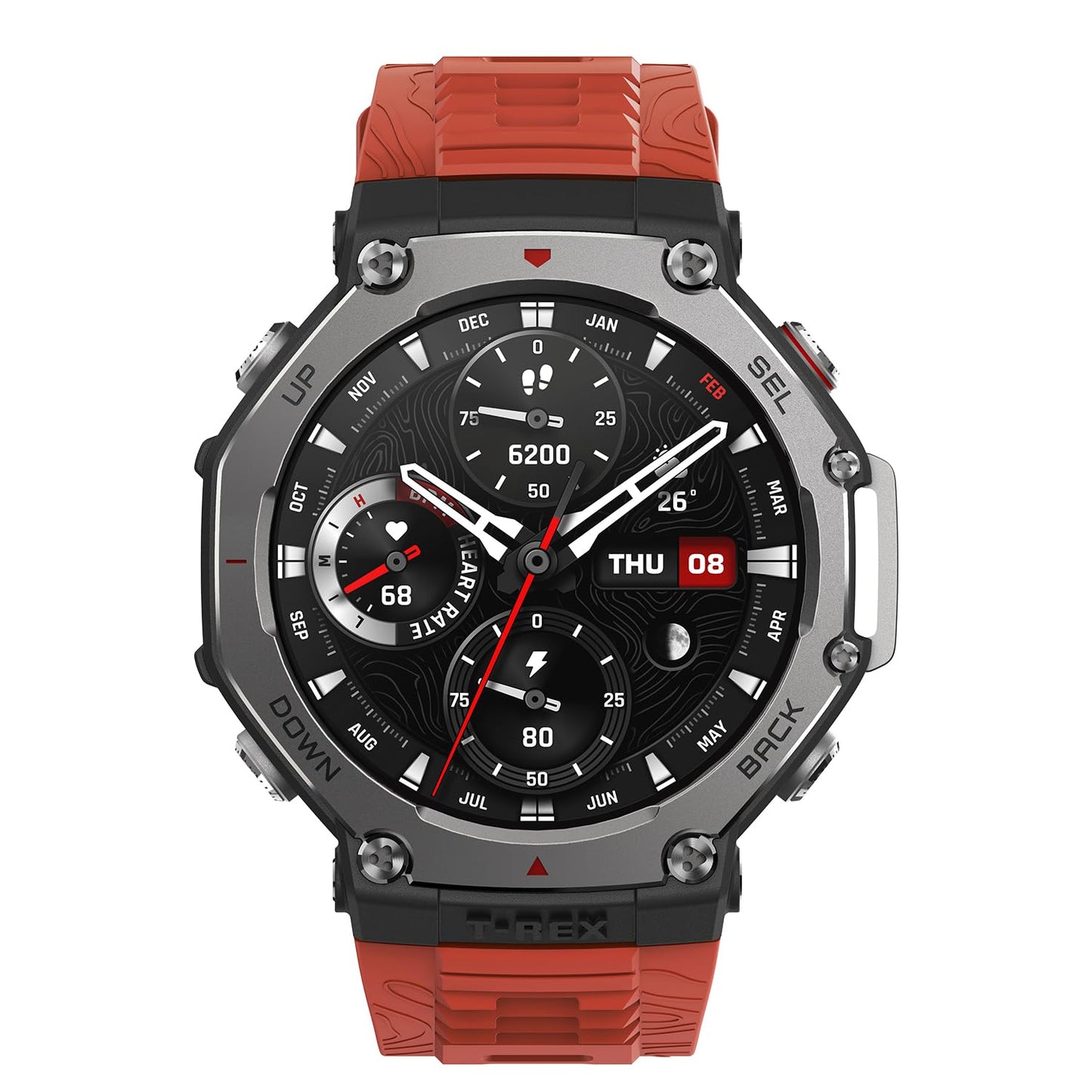 Amazfit Refurbished T-Rex 3 Rugged Military Smart Watch 48mm, GPS, Offline Maps, 100m Water-Resistant, Outdoor Fitness Smartwatch for Men, 170 Sport Modes, AI, Voice Control, Renewed (Lava)