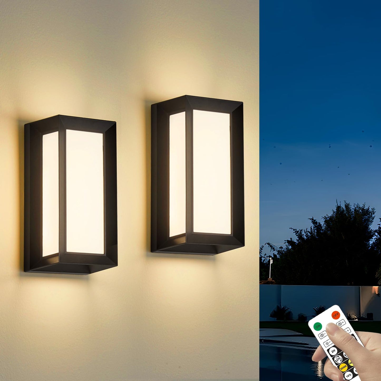 ZOOPEEN Outdoor Wall Lamp 2 Pack, 3 Color LED Porch Lights, 24W Waterproof, Black, Model Z-3CCTRCWL
