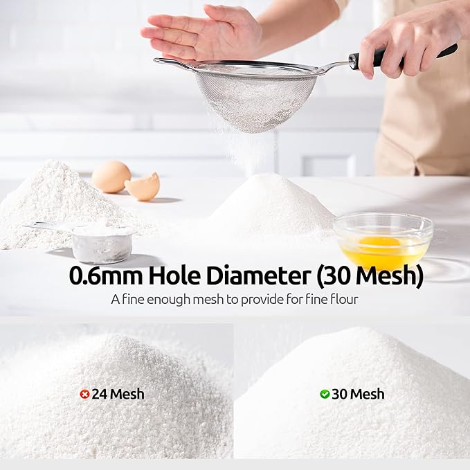 U-Taste 5.5 Inch 18/8 Stainless Steel Mesh Strainer and 12.6in Stainless Steel Danish Dough Whisk (Black)